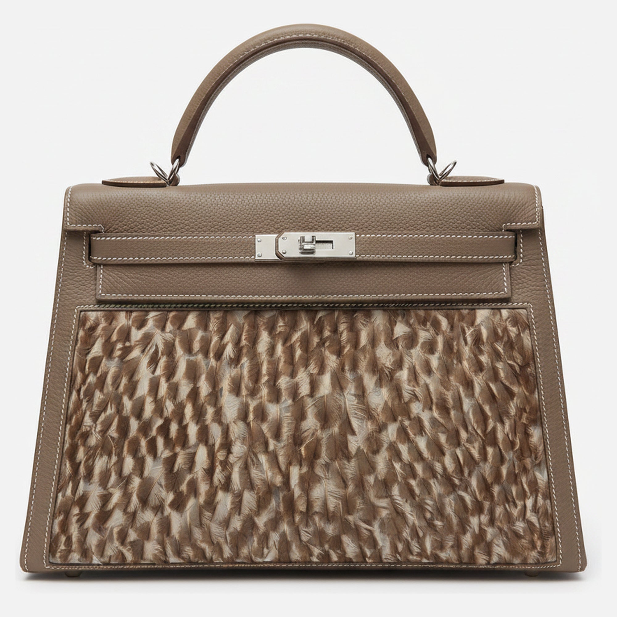 Hermès Kelly 32 HSS Sellier Feather Etoupe Togo Palladium Hardware