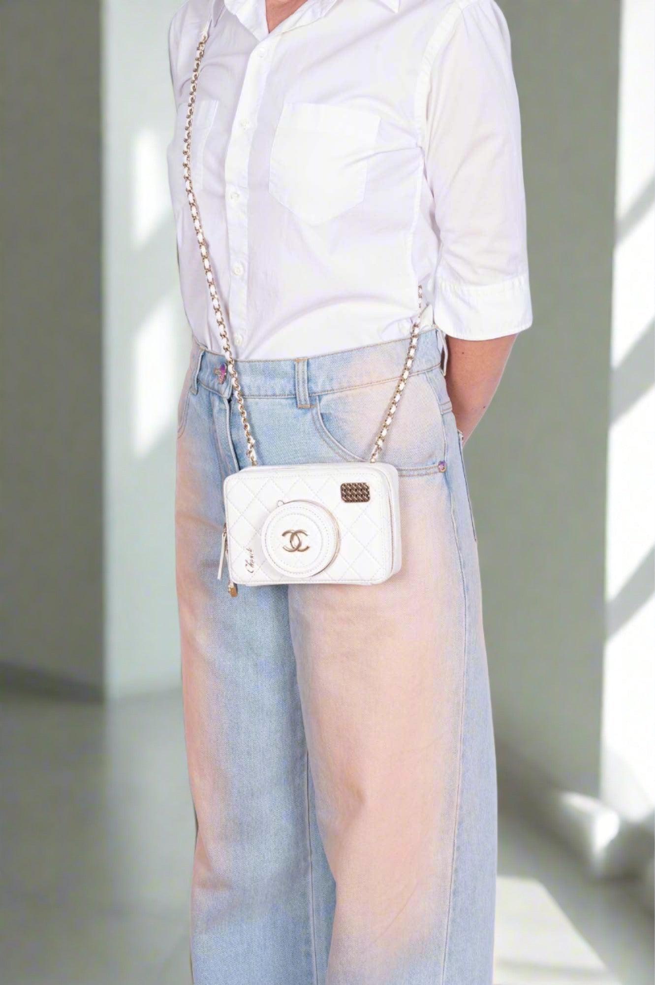 24S Chanel Collectible Runway Camera White Mirror Crossbody Bag