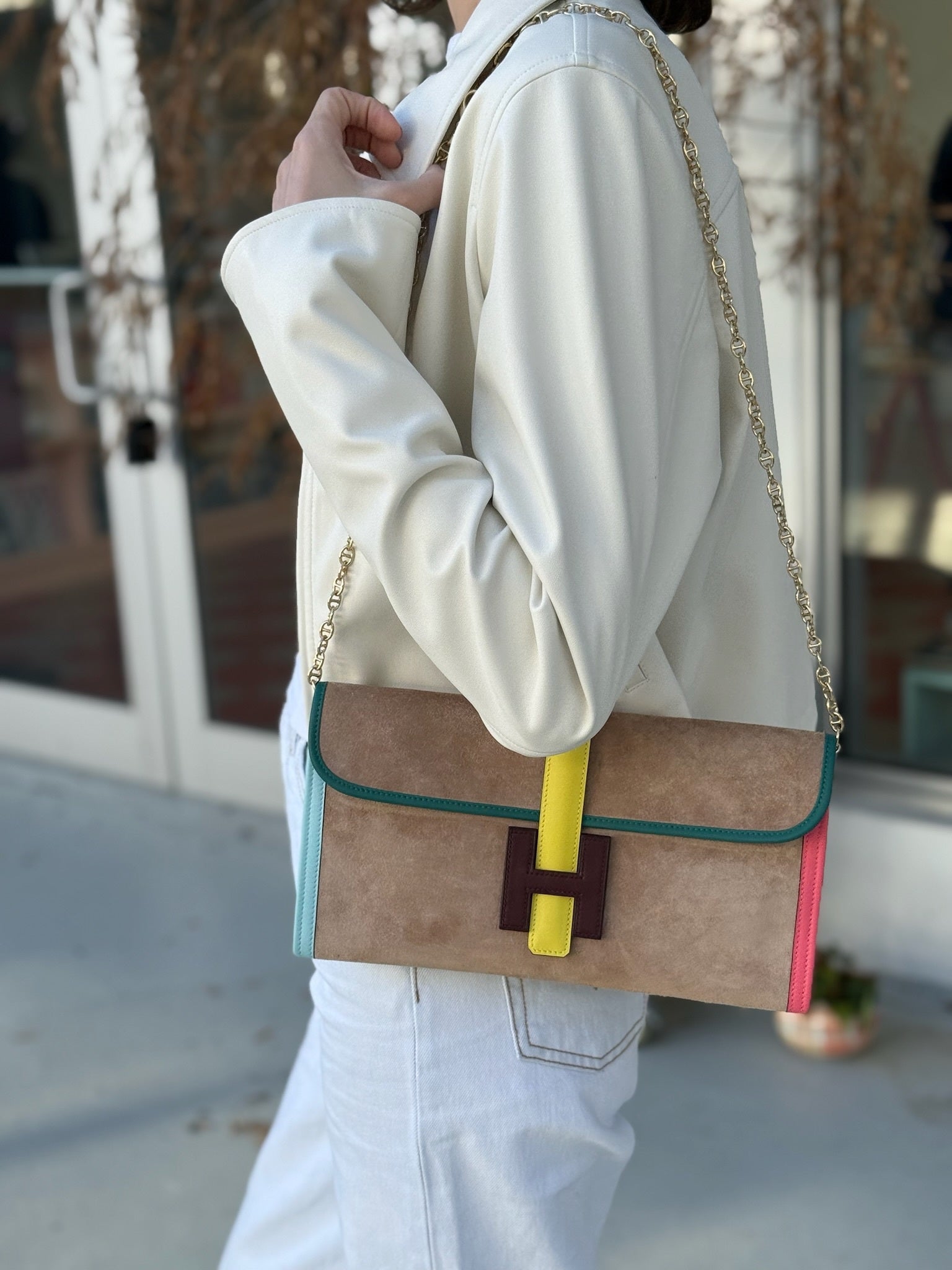 Hermès Jige Elan Clutch 29 Multicolor Doblis Suede Limited Edition