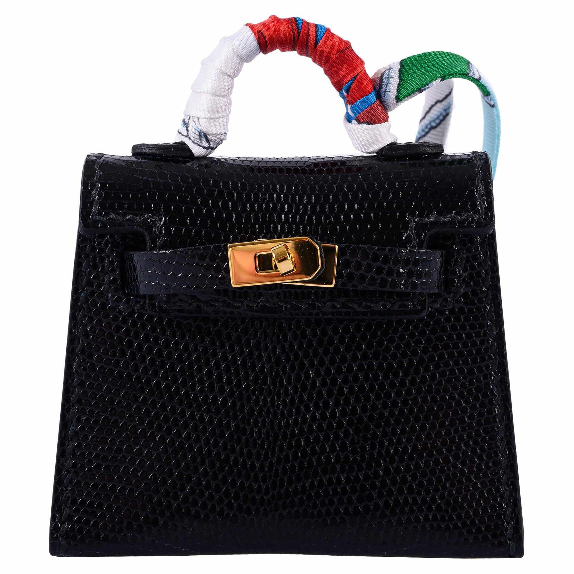 Hermès Micro Kelly Charm Black Lizard Gold Hardware