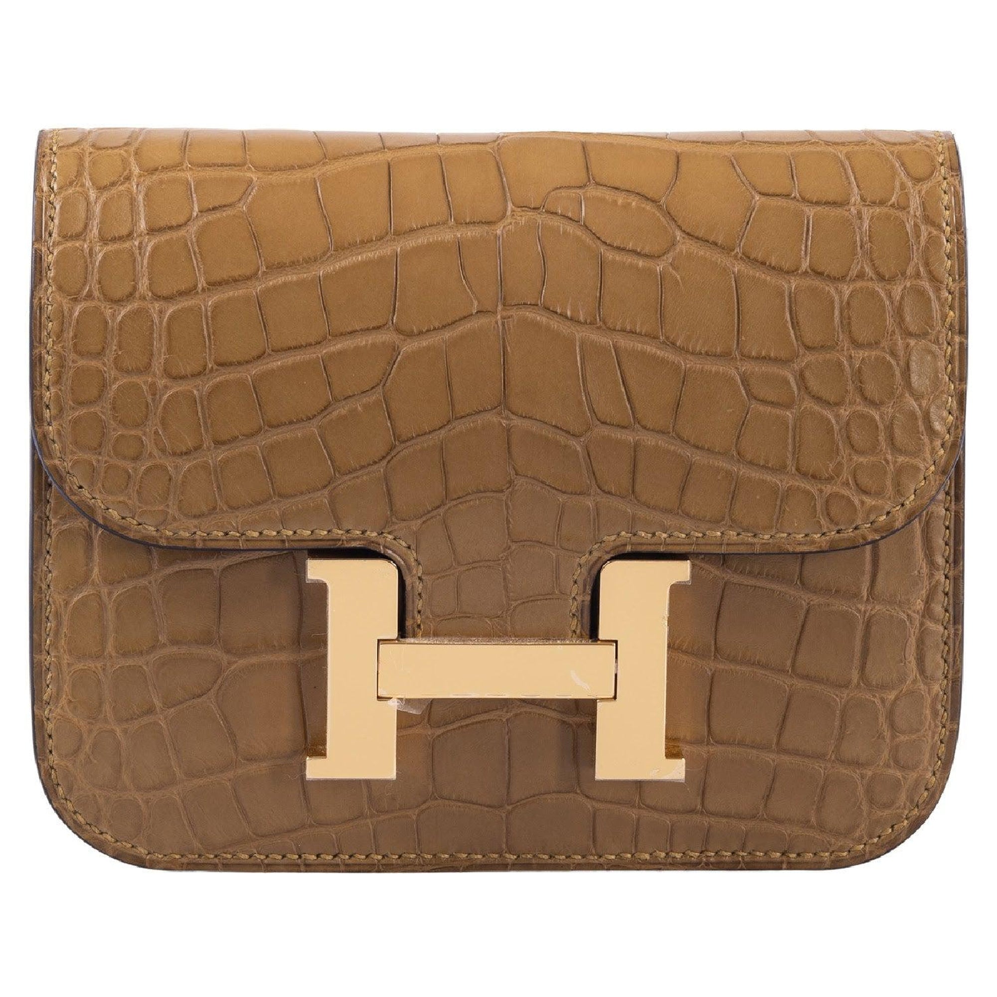 Hermès Constance Slim Wallet Kraft Matte Alligator Gold Hardware