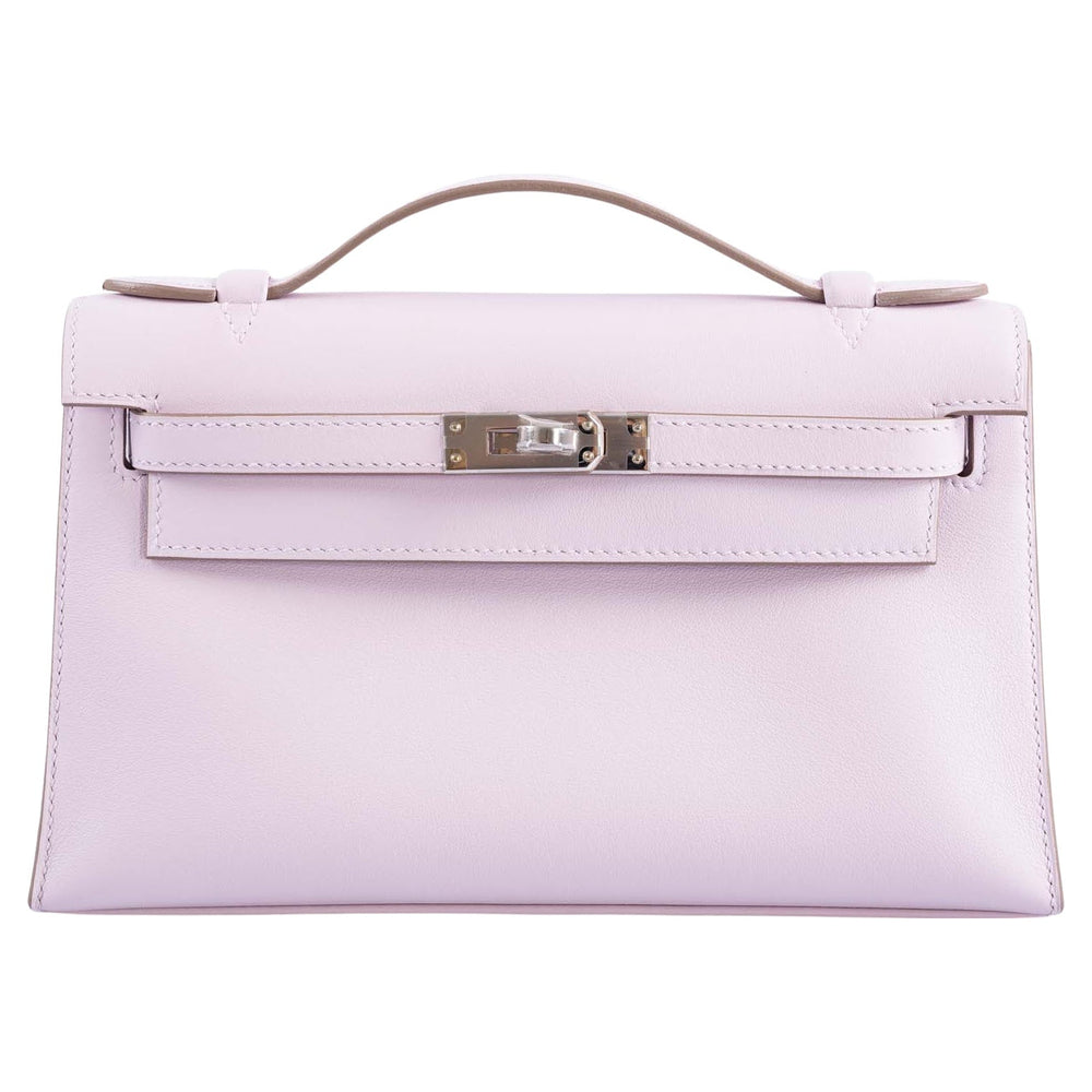Hermès Kelly Pochette Mauve Pale Swift Palladium Hardware