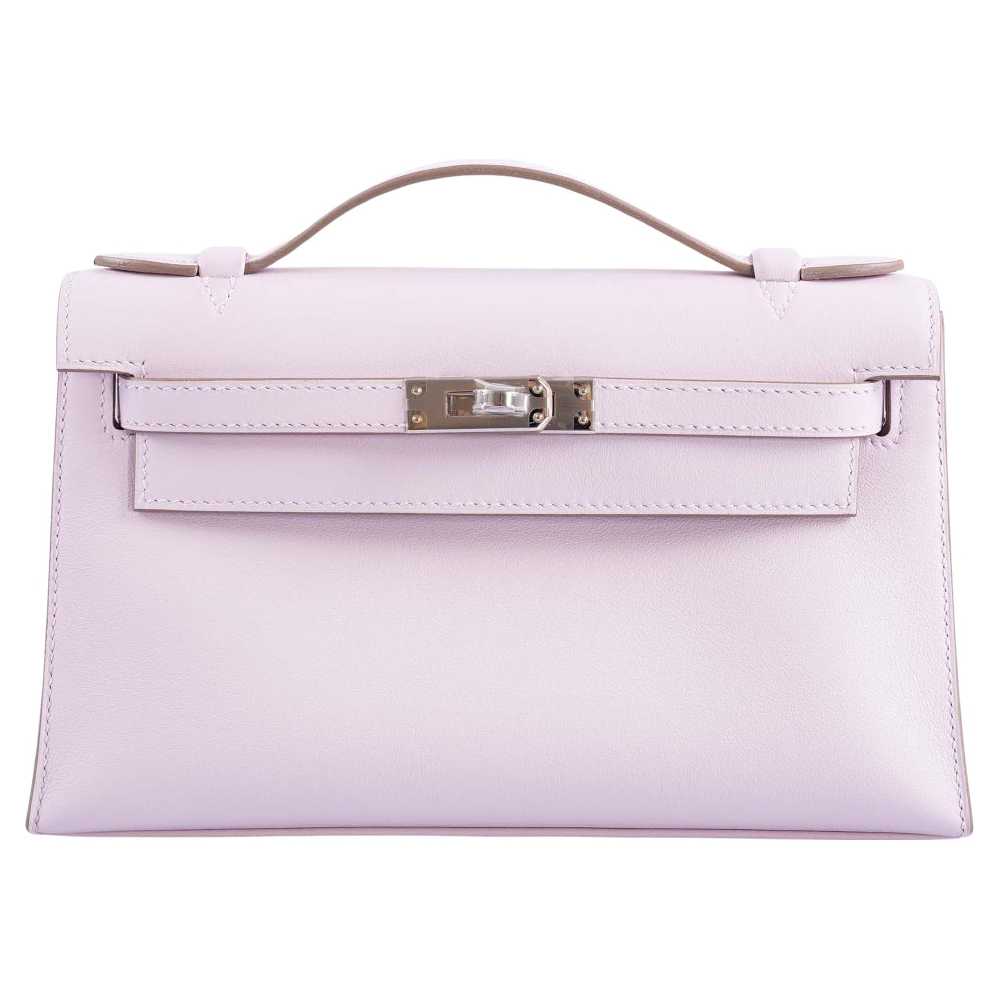Hermès Kelly Pochette Mauve Pale Swift Palladium Hardware