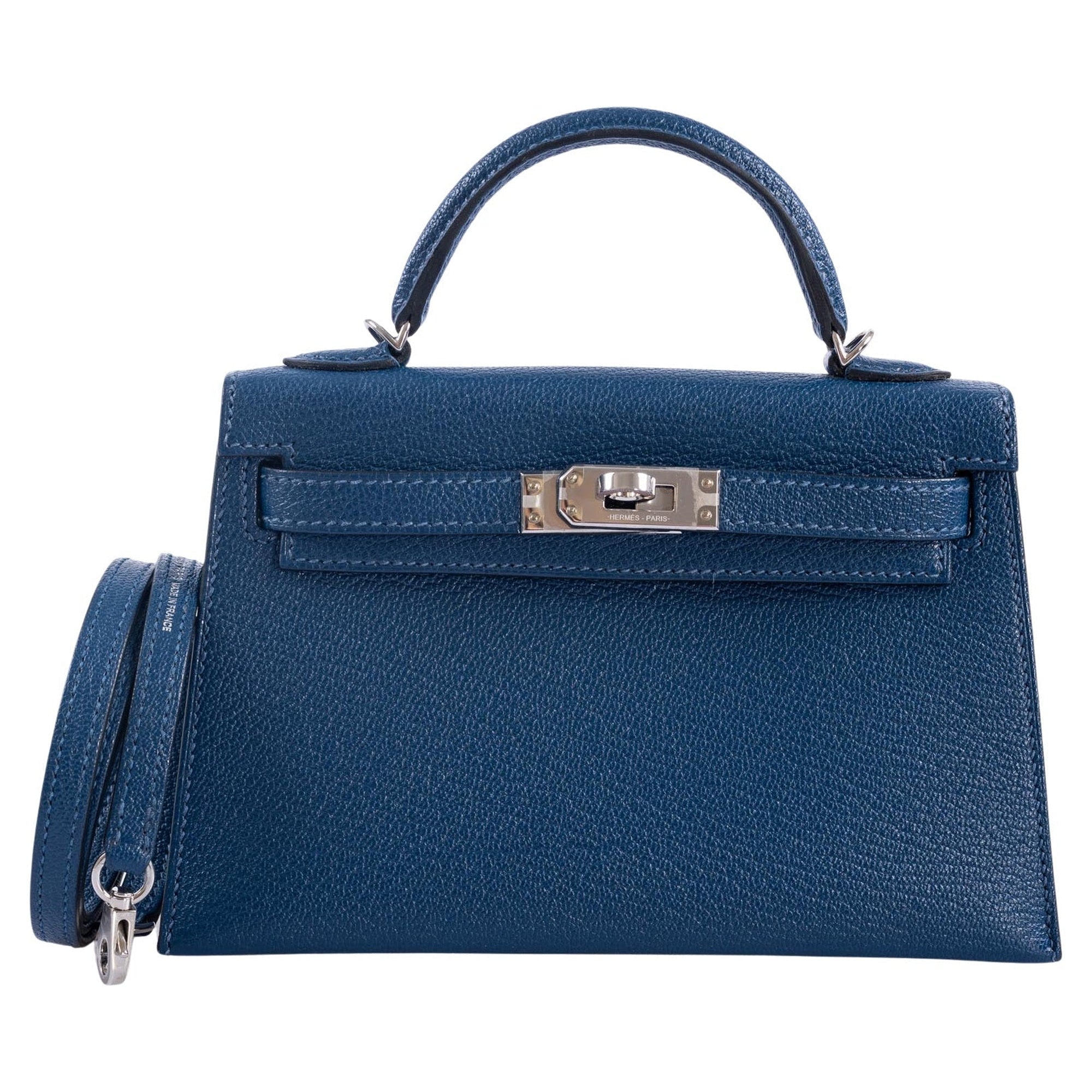 Hermès Kelly 20 Mini II Sellier Verso Blue Deep and Ebène Chèvre