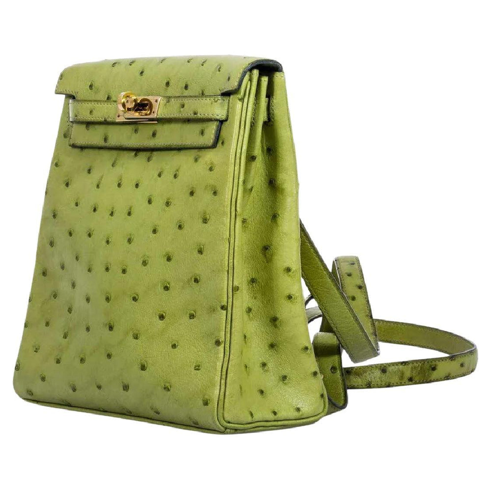 Hermès Kelly a Dos Backpack Vert Anis Ostrich Gold Hardware