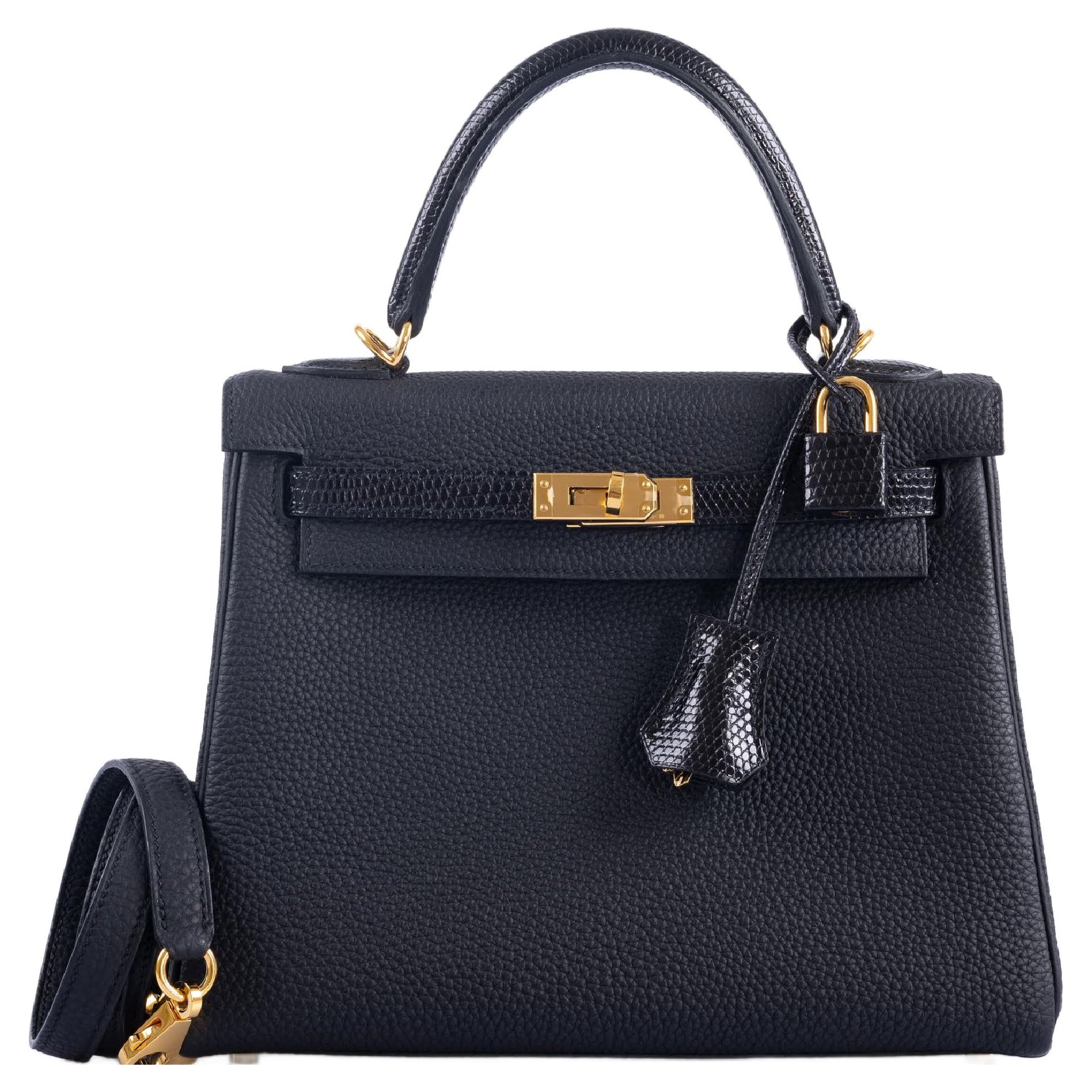 Hermès Kelly 25 Retourne Touch Black Lizard & Togo Gold Hardware