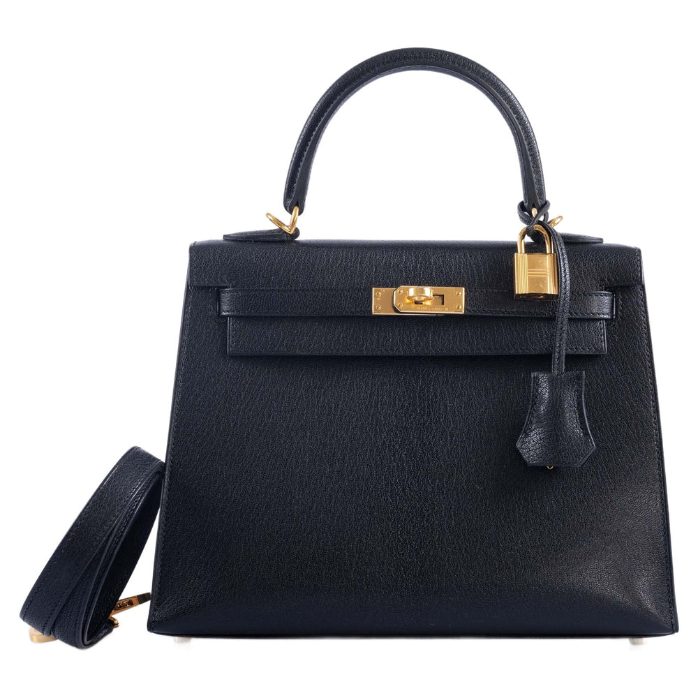 Hermès Kelly 25 Sellier Black Chevre Chamkila Gold Hardware