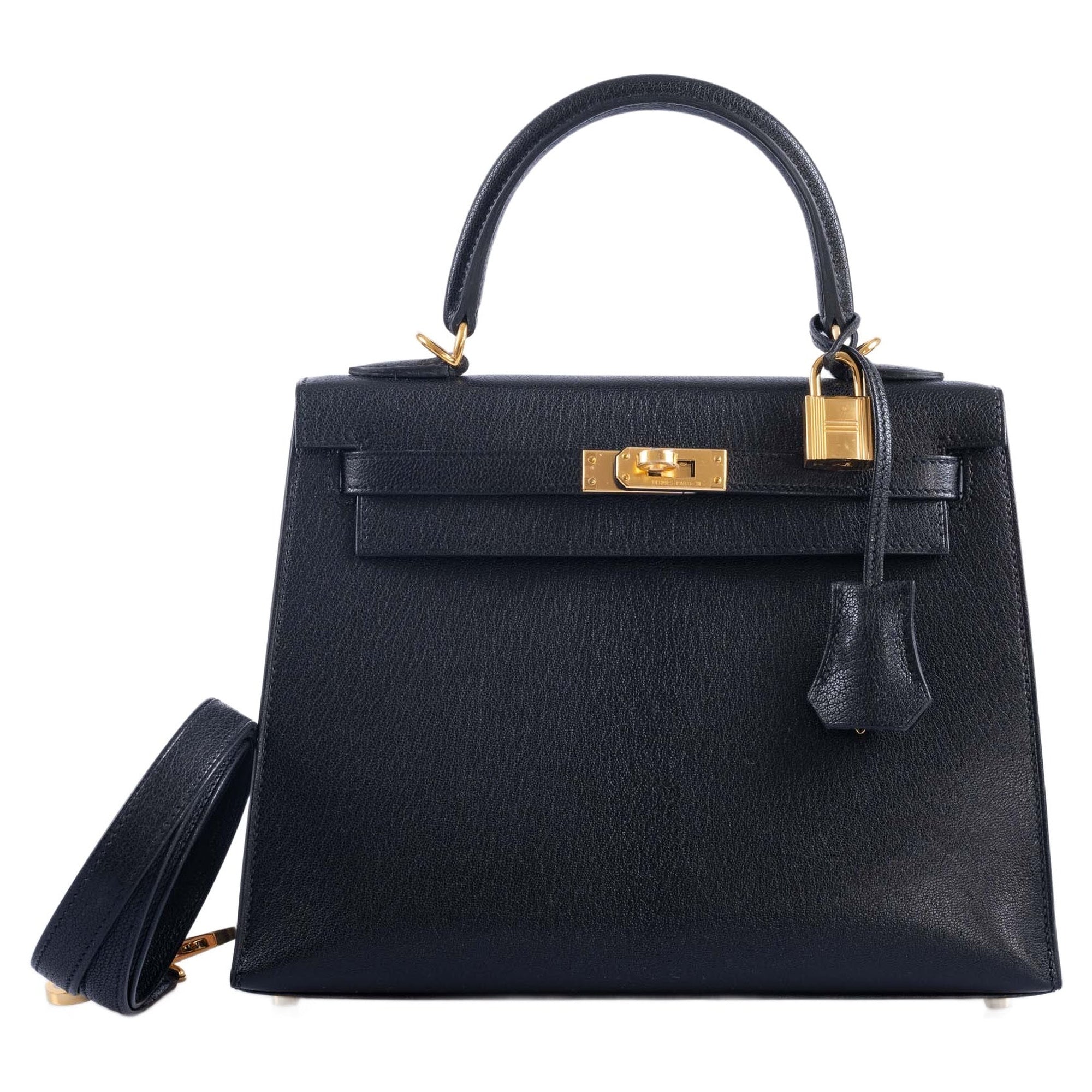 Hermès Kelly 25 Sellier Black Chevre Chamkila Gold Hardware