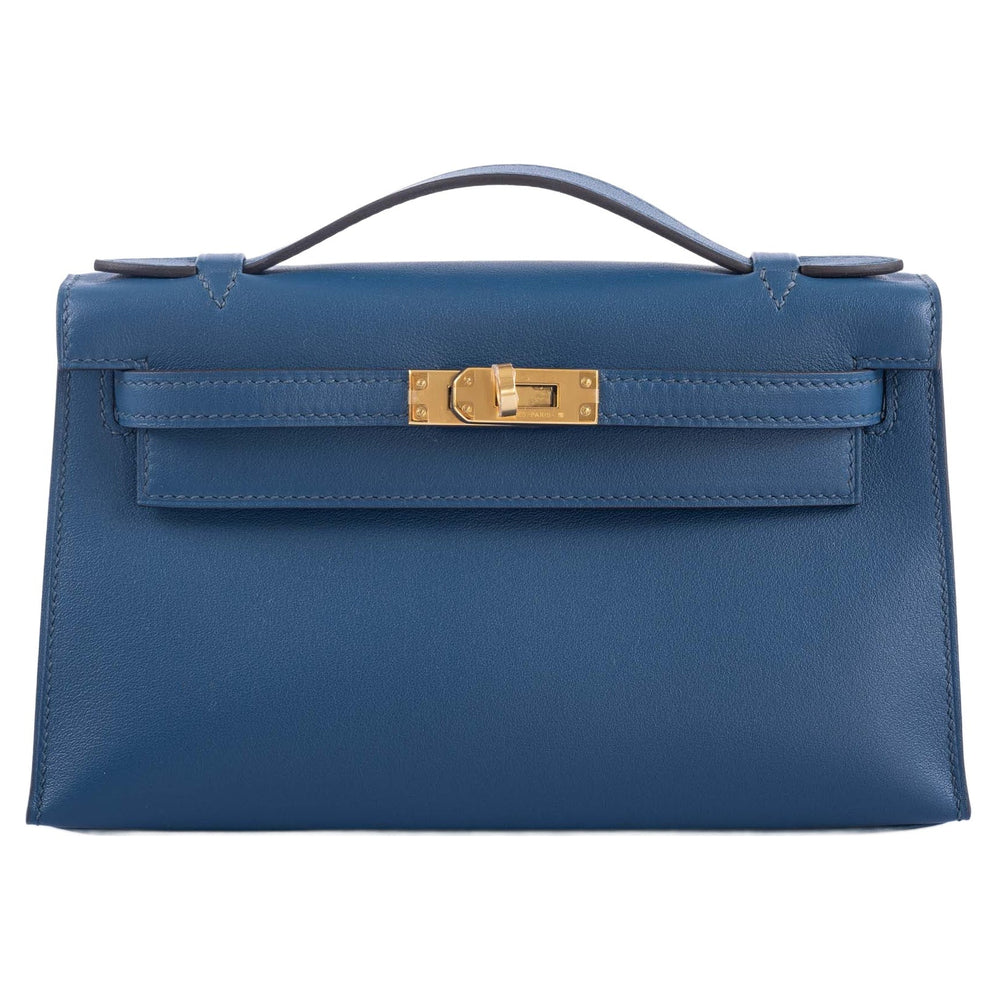 Hermès Kelly Pochette Navy Swift with Gold Hardware