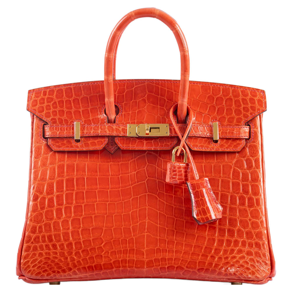 Hermès Birkin 25 Shiny Orange Poppy Nilo Crocodile Gold Hardware