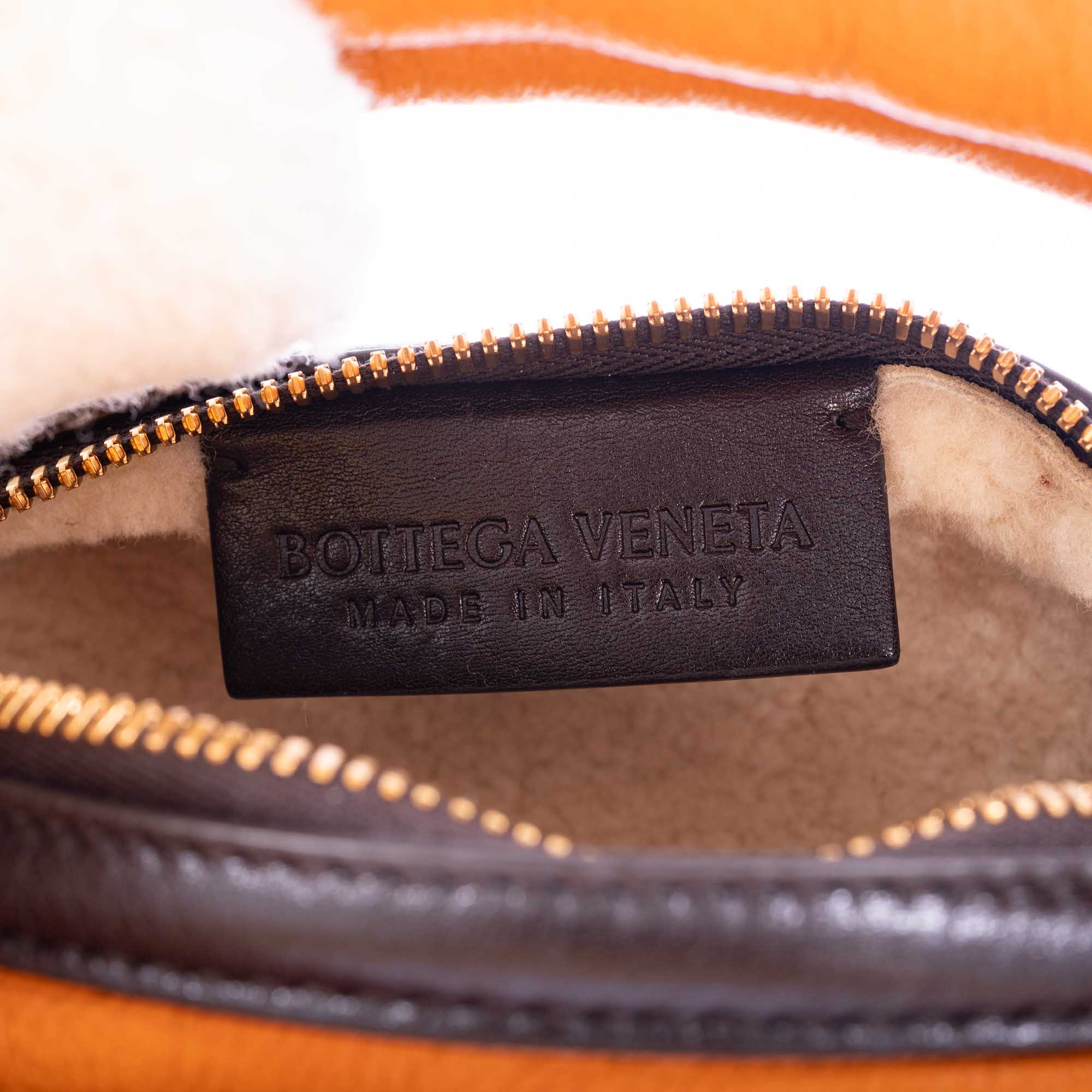 Bottega Veneta Mini Jodie Honey Calfskin Shearling Aviator Gold Hardware
