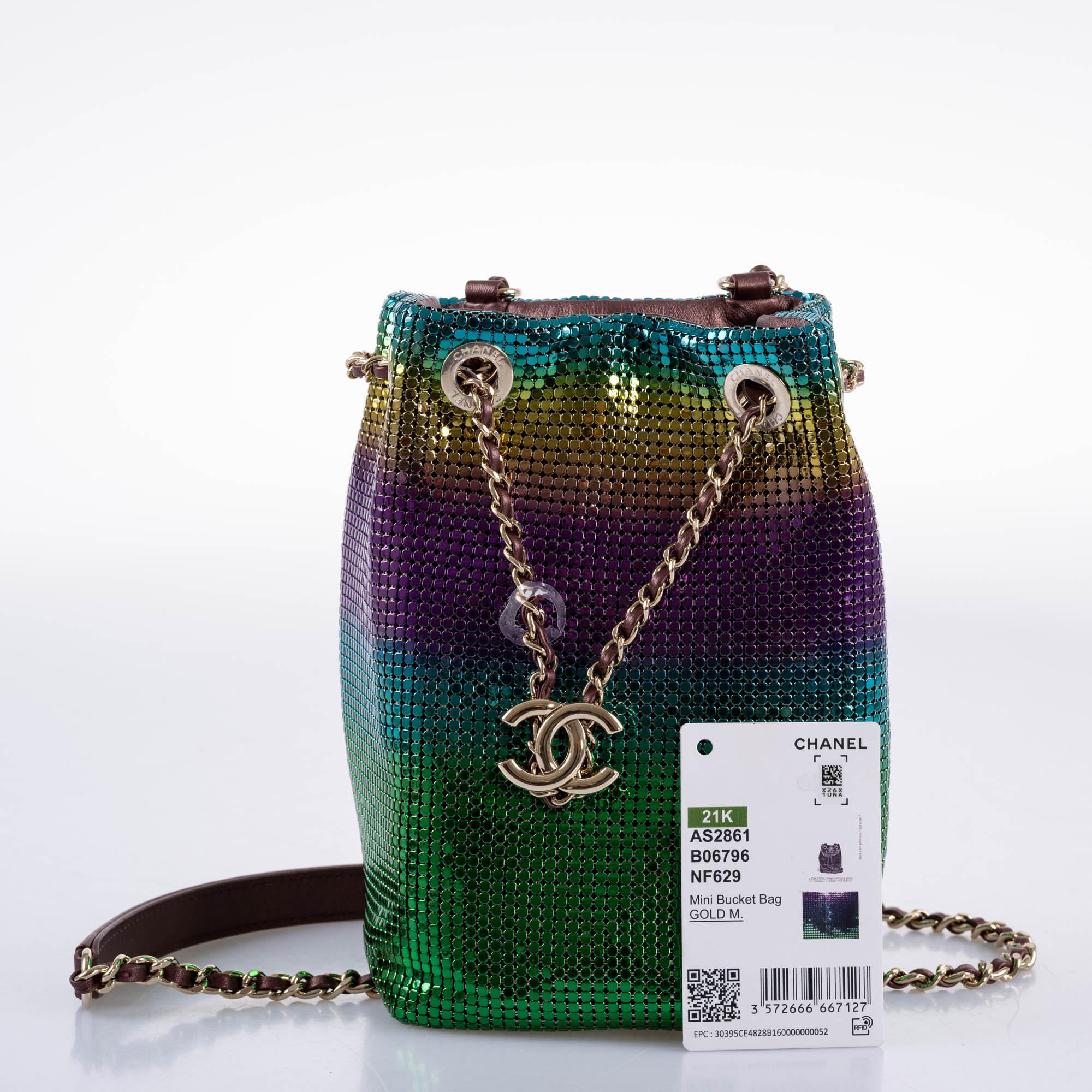 CHANEL MINI BUCKET BAG Faded Metallic Mesh & Gold-Tone Metal Multicolor