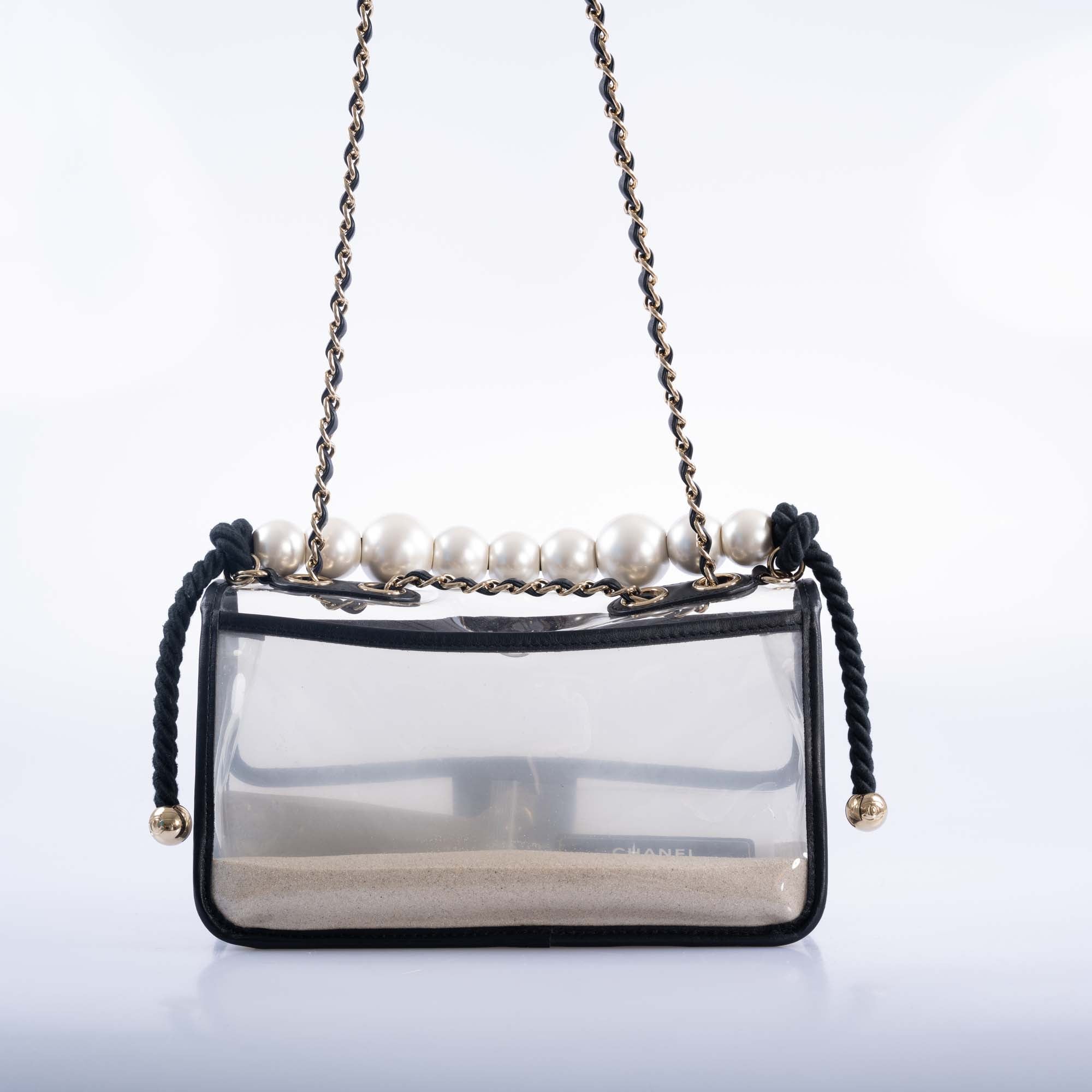 CHANEL Sand By The Sea PVC Flap Bag with Pearl Strap