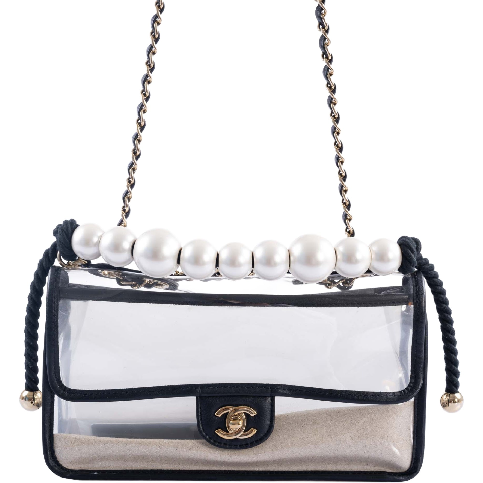 CHANEL Sand By The Sea PVC Flap Bag with Pearl Strap