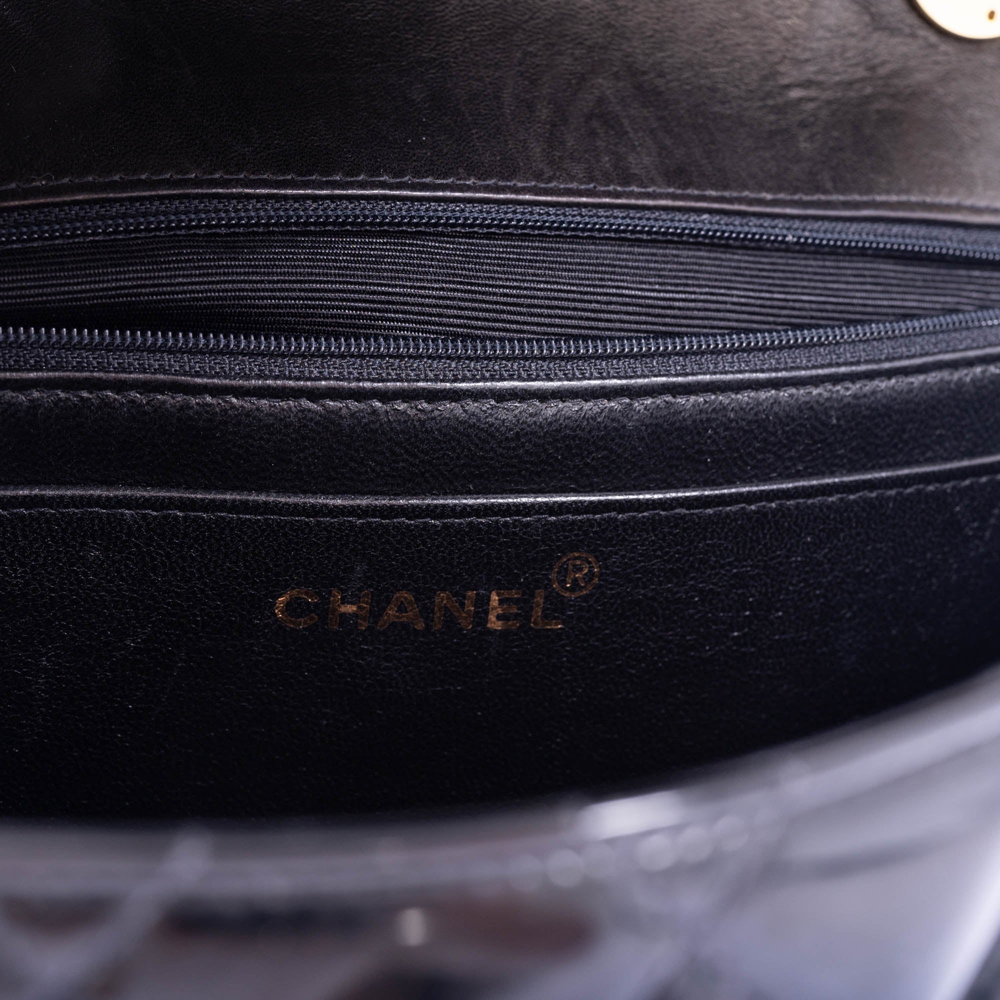 CHANEL Vintage Black Quilted Patent Leather Maxi Classic Chain Around Single Flap Gold Hardware