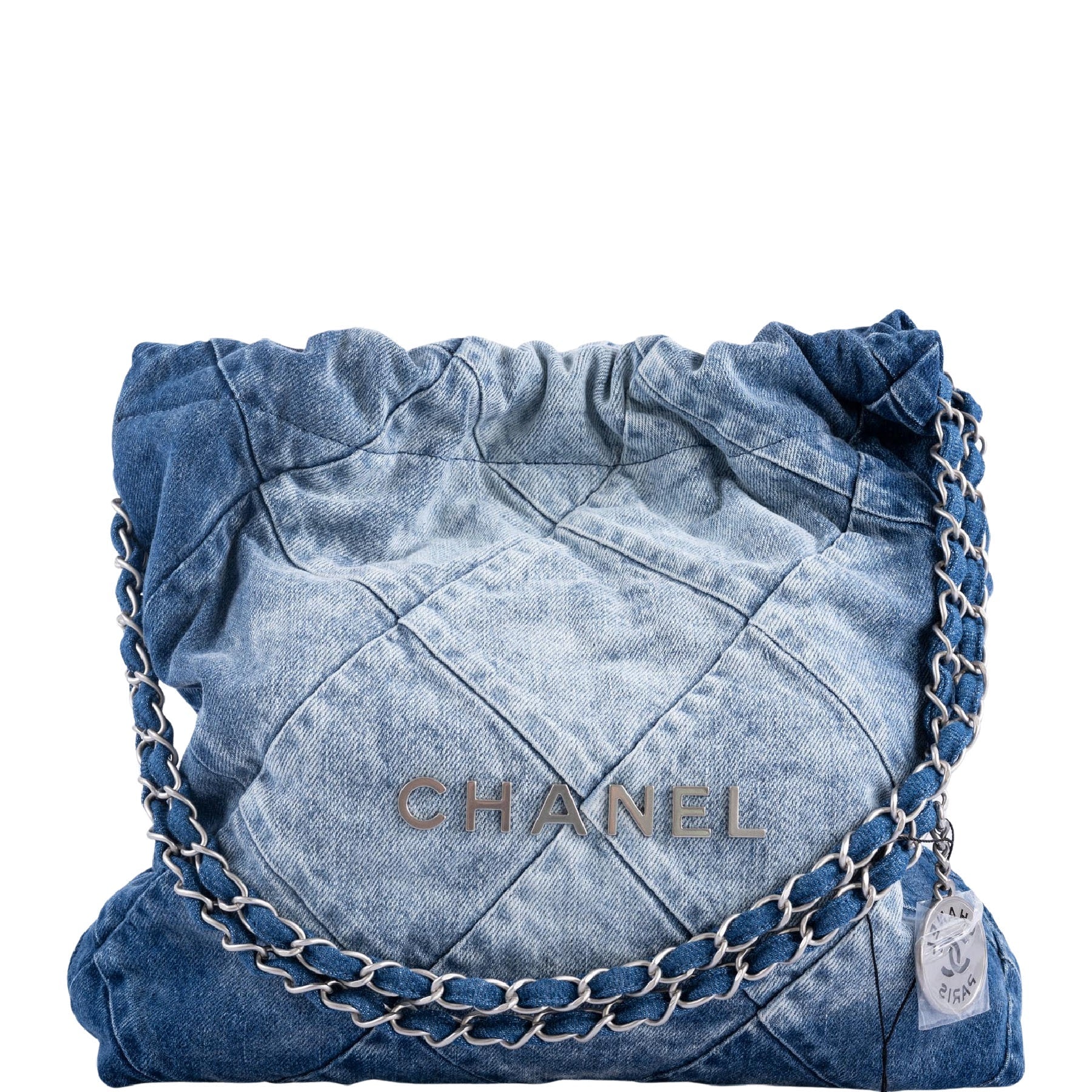 Chanel 22P Blue Denim Graffiti CC Logo Shoulder Crossbody Clutch Credit  Card Bag