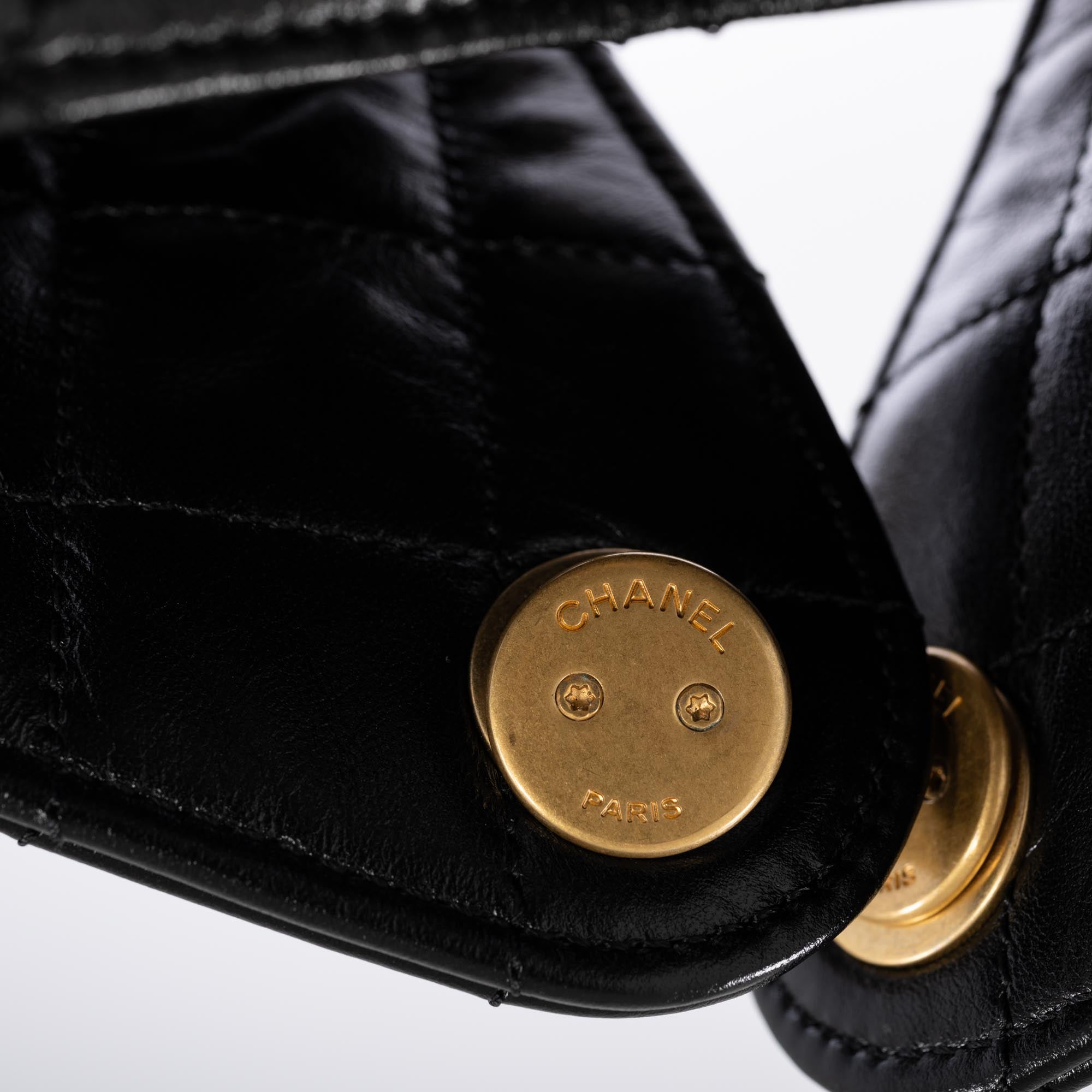 Chanel 25 Medium Handbag Black Shiny Crumpled Calfskin Gold-Tone & Ruthenium-Finish Hardware