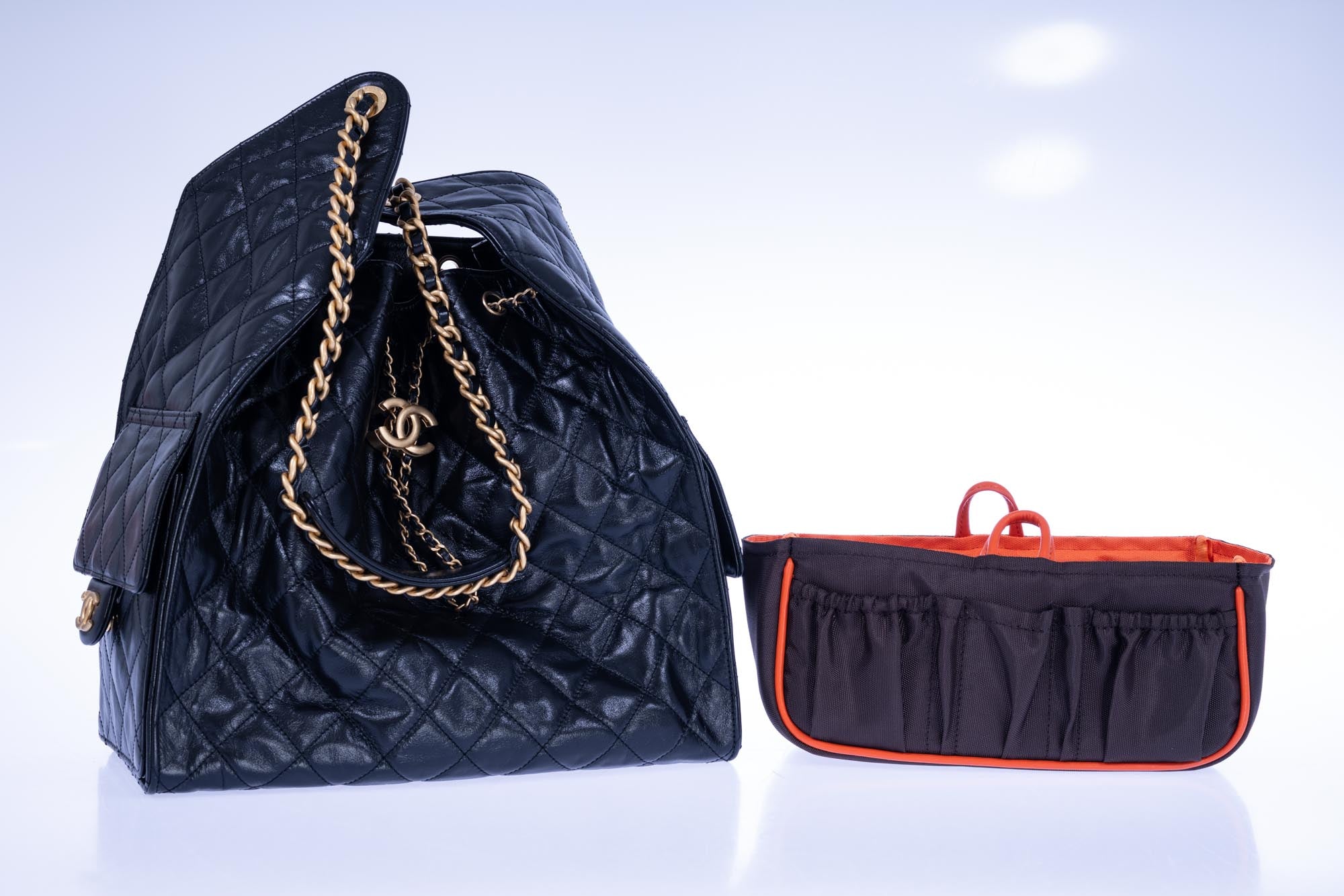 Chanel 25 Medium Handbag Black Shiny Crumpled Calfskin Gold-Tone