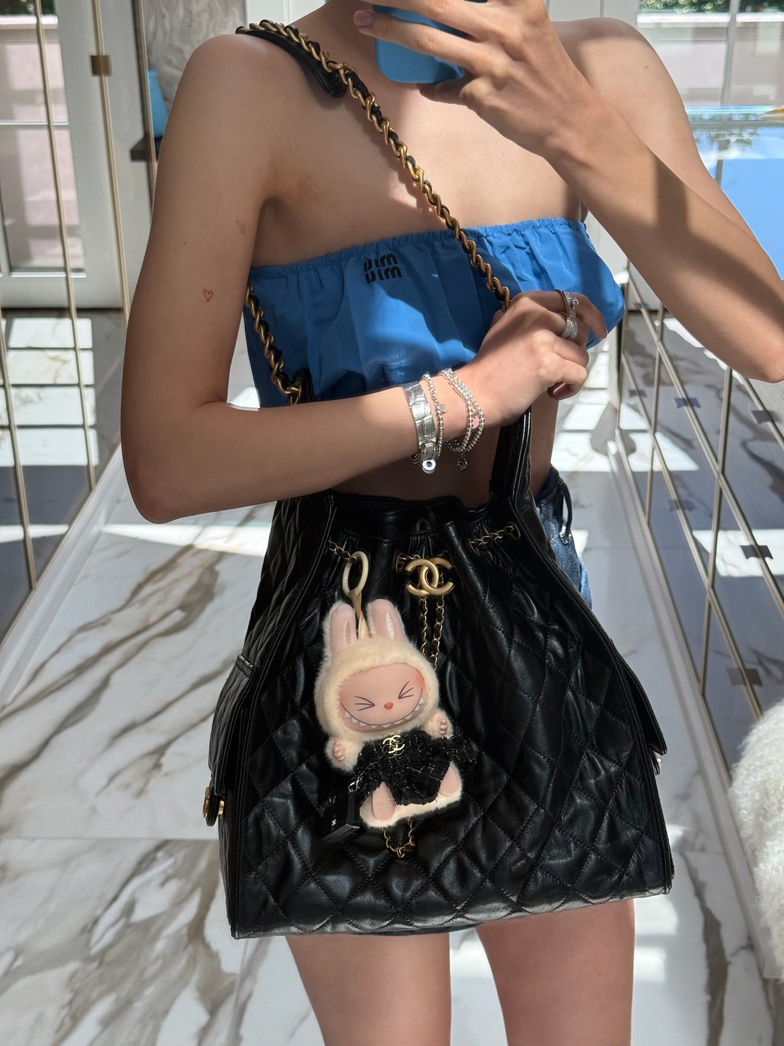 Chanel 25 Medium Handbag Black Shiny Crumpled Calfskin Gold-Tone & Ruthenium-Finish Hardware