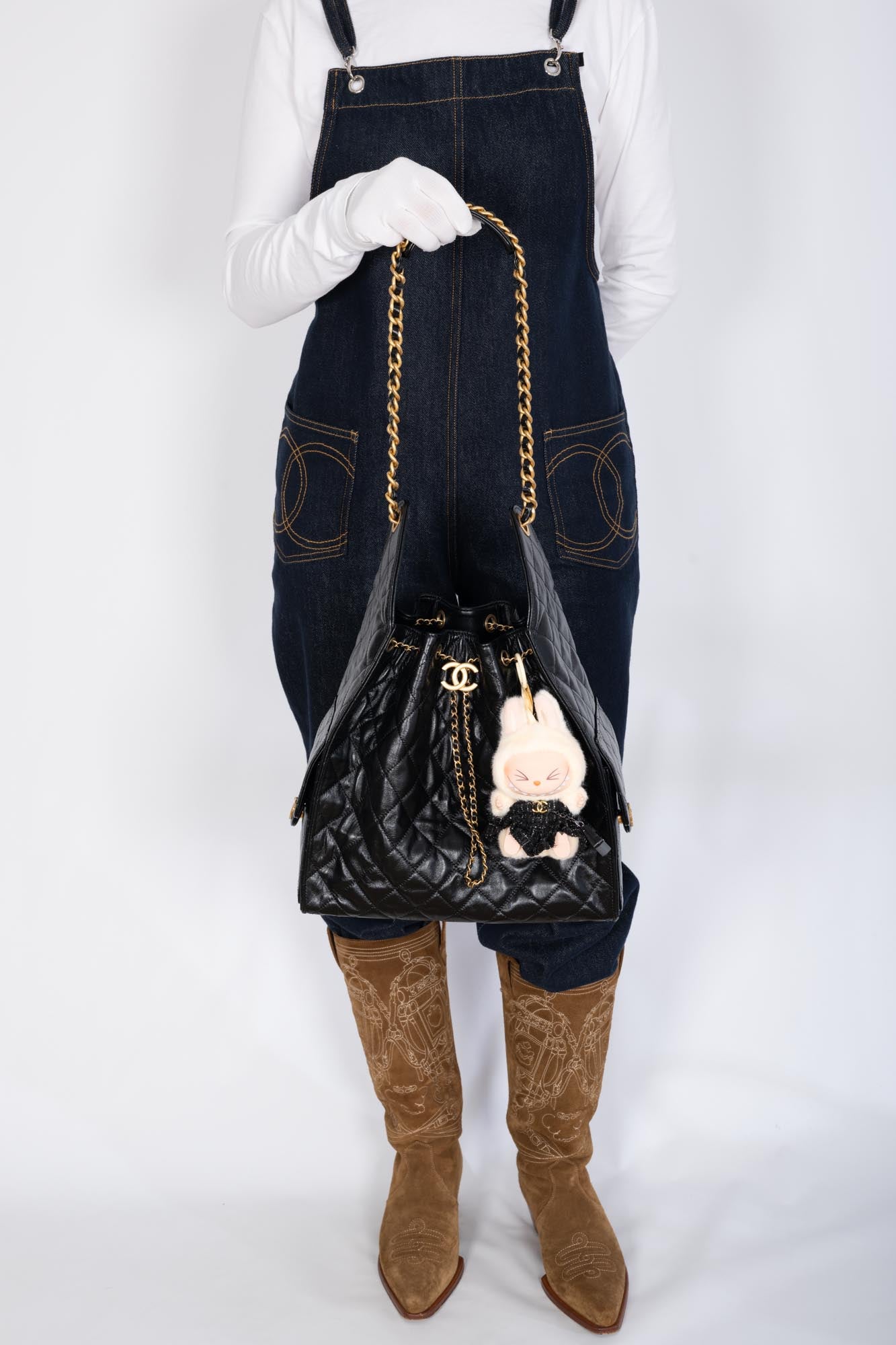 Chanel 25 Medium Handbag Black Shiny Crumpled Calfskin Gold-Tone & Ruthenium-Finish Hardware