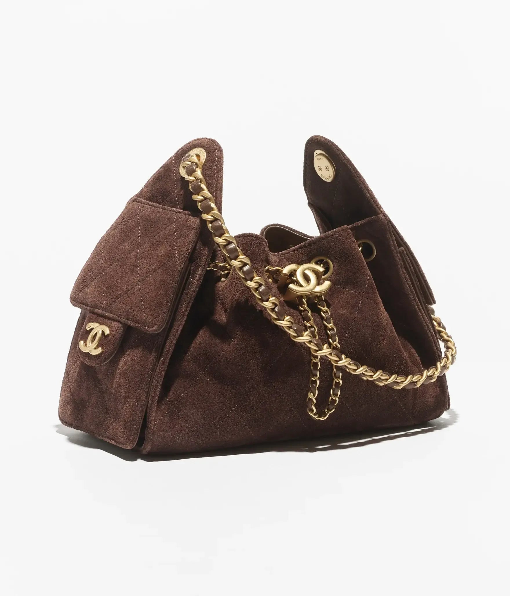 Chanel 25 Mini Dark Brown Suede Calfskin Gold Hardware