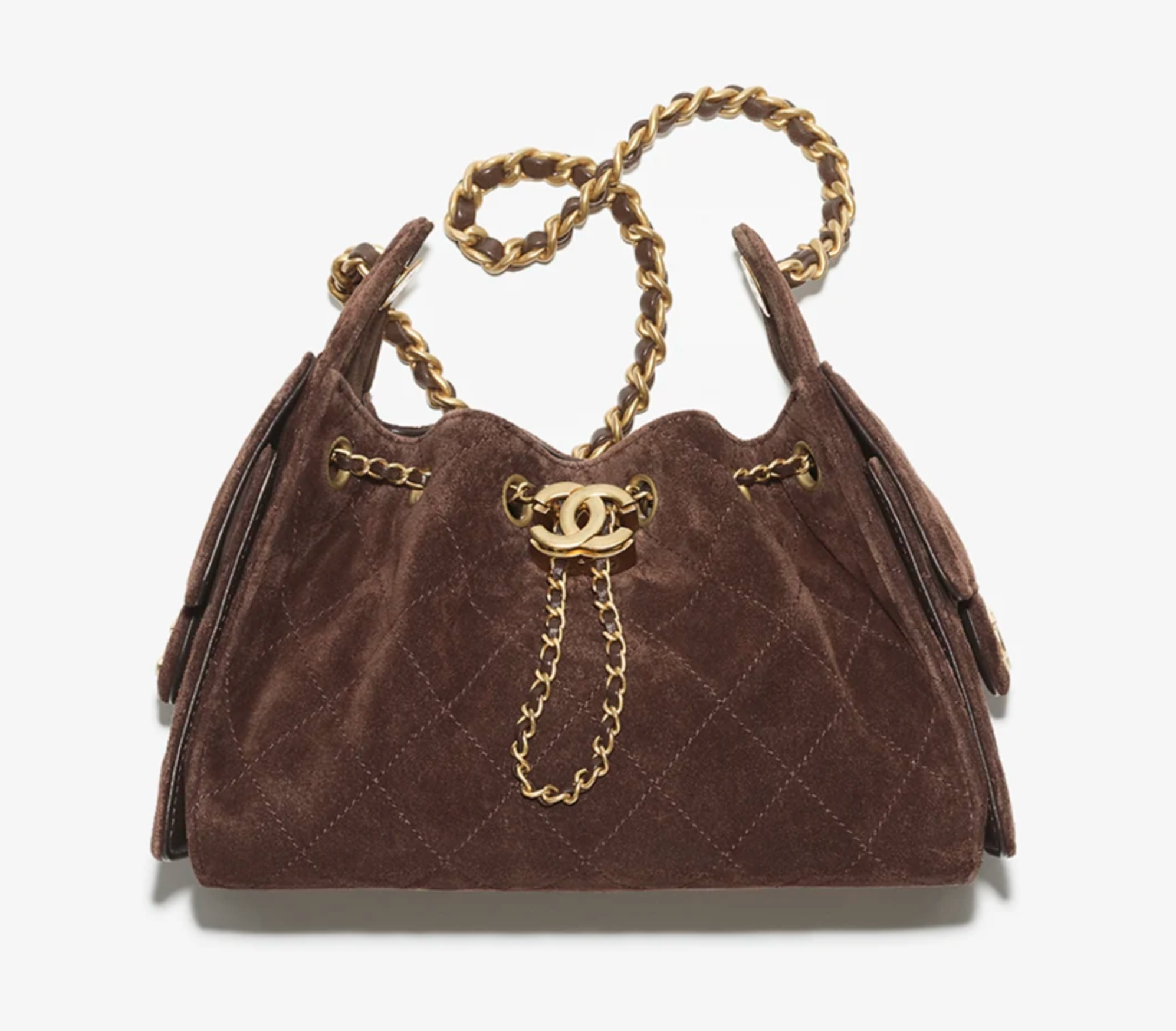 Chanel 25 Mini Dark Brown Suede Calfskin Gold Hardware