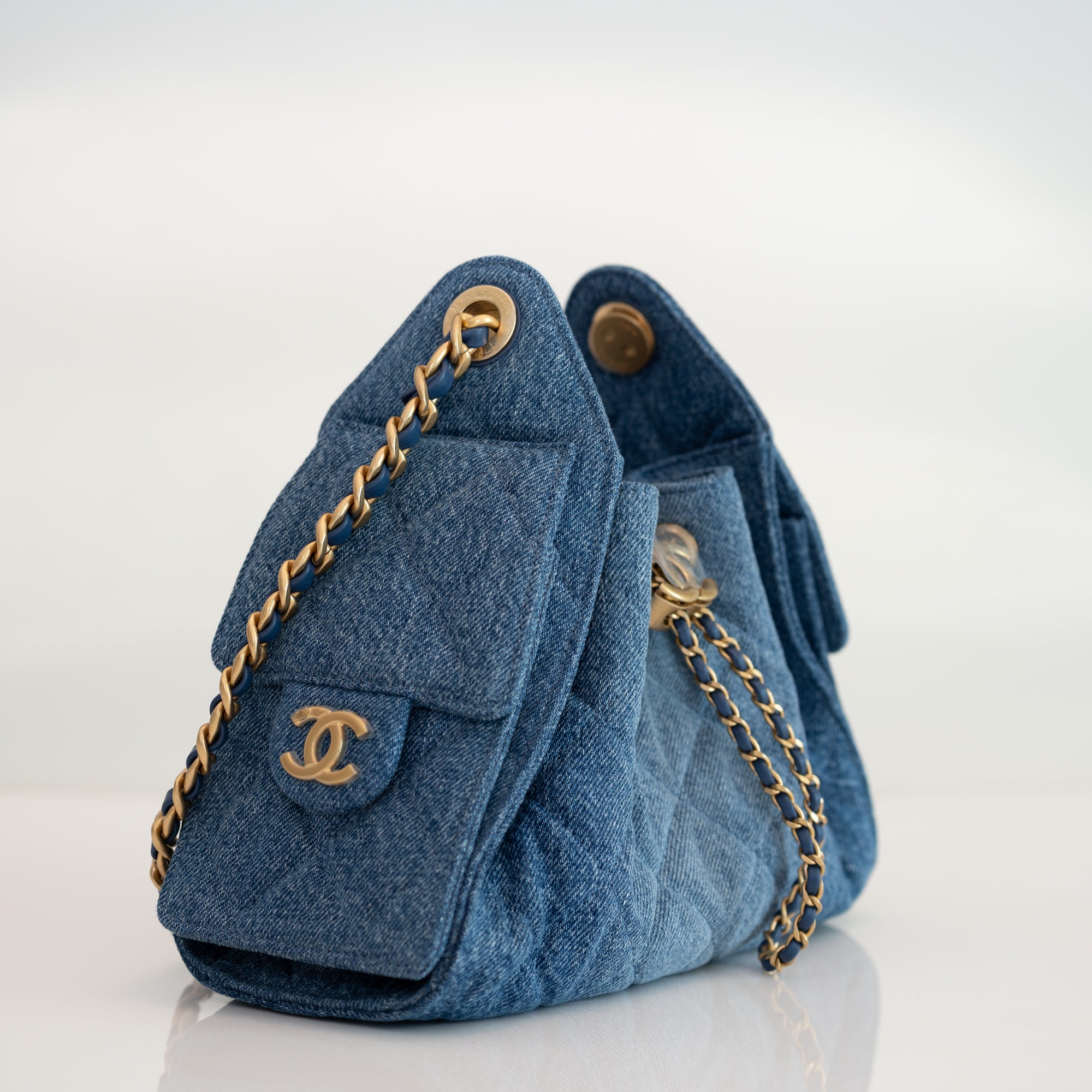 Chanel 25 Mini Washed Denim Blue Gold Hardware