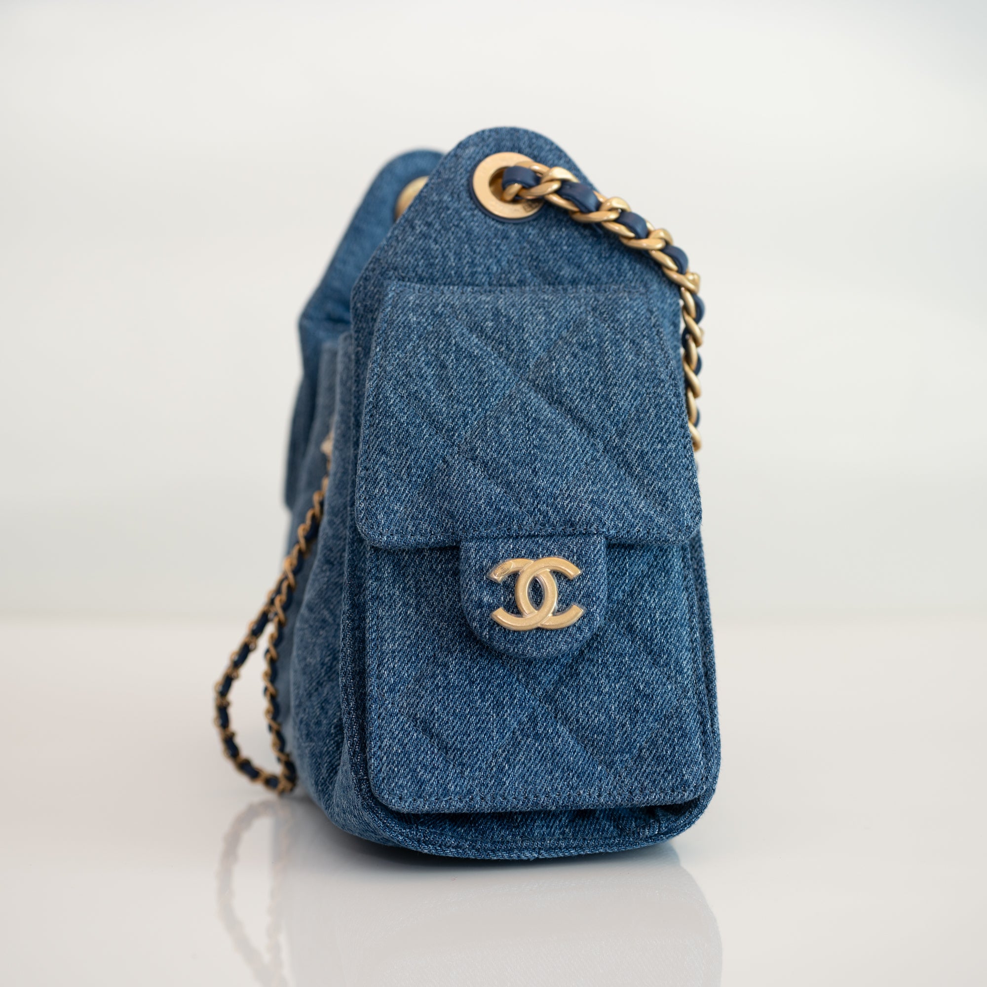 Chanel 25 Mini Washed Denim Blue Gold Hardware
