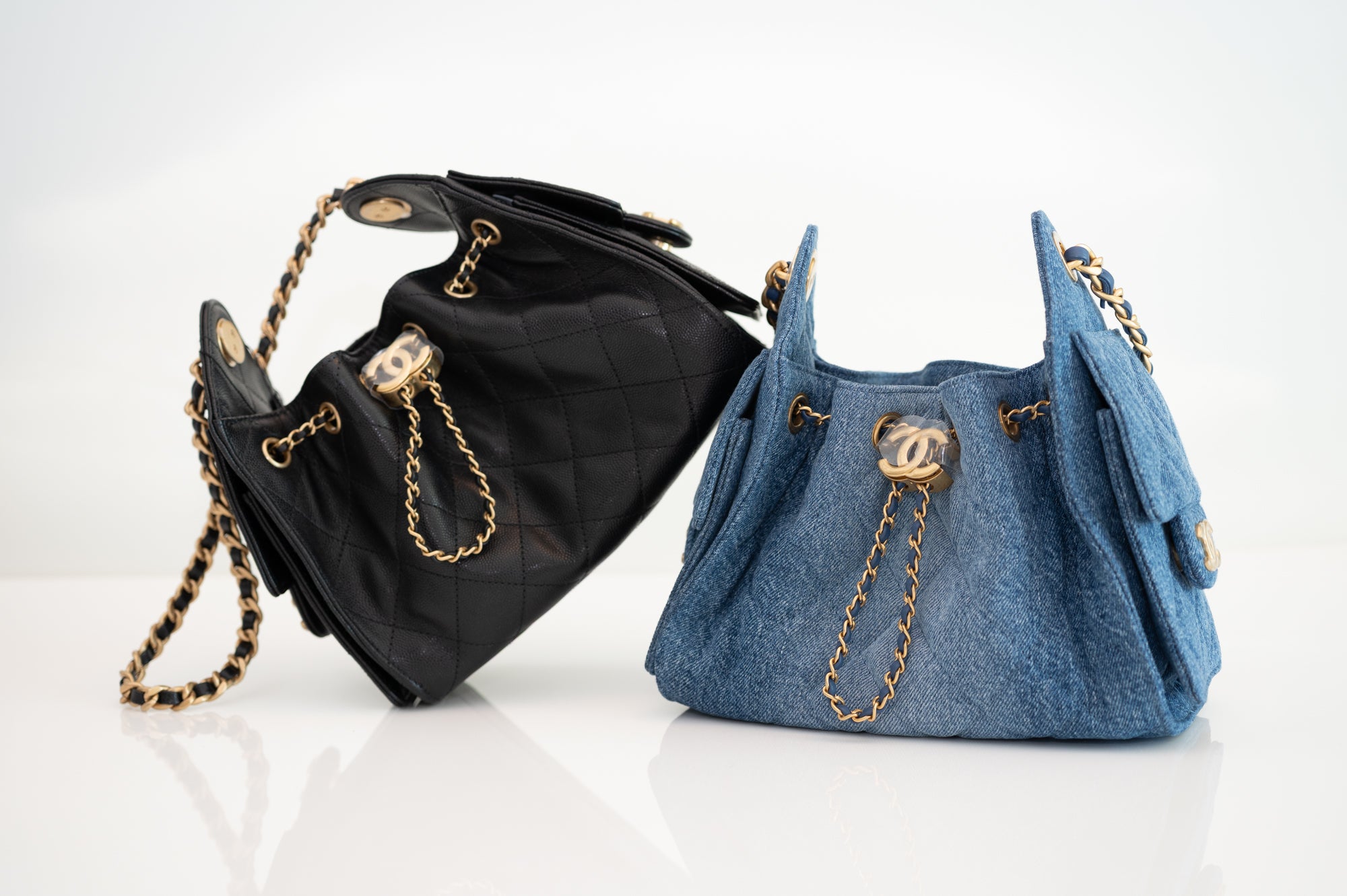 Chanel 25 Mini Washed Denim Blue Gold Hardware | JANEFINDS