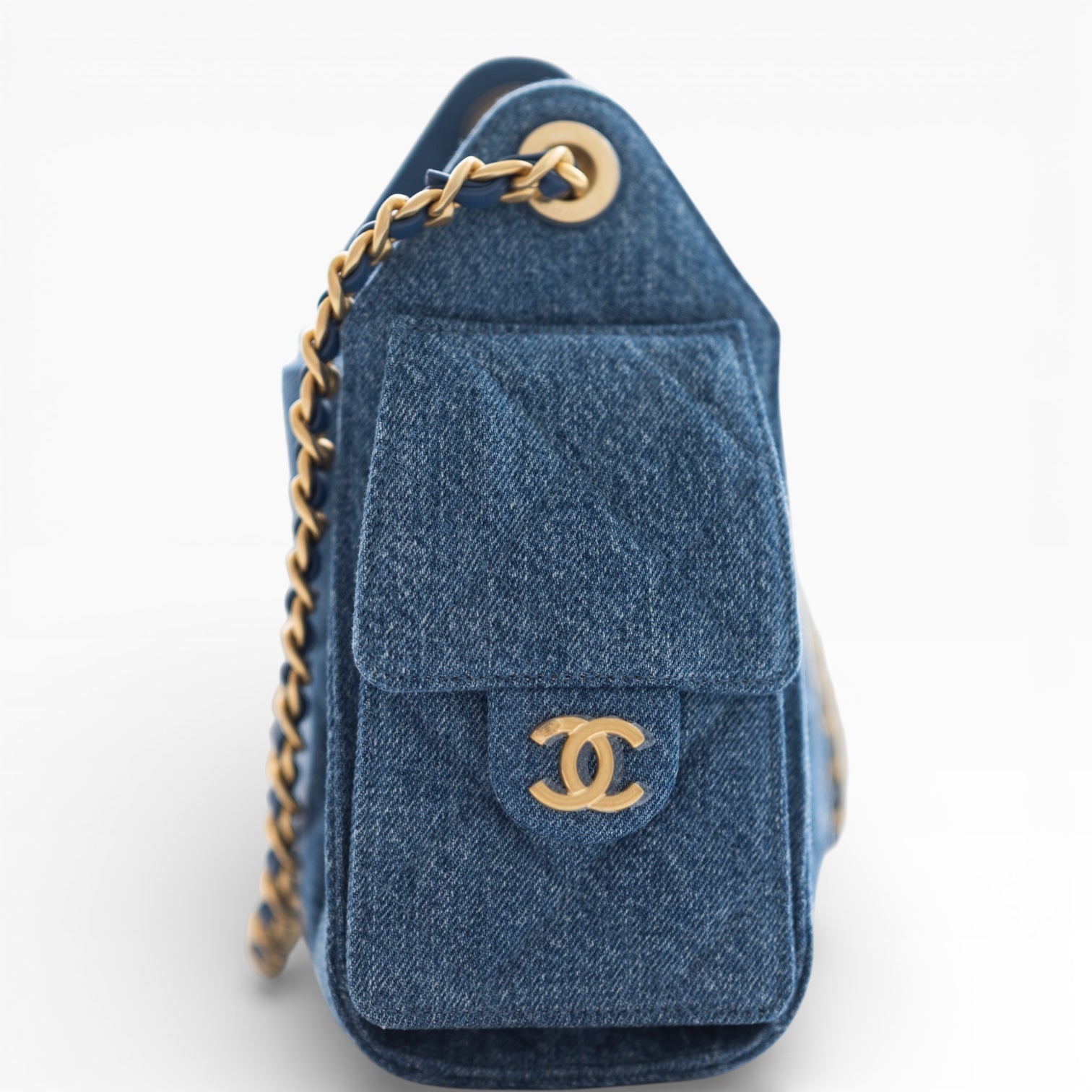 Chanel 25 Mini Washed Denim Blue Gold Hardware | JANEFINDS