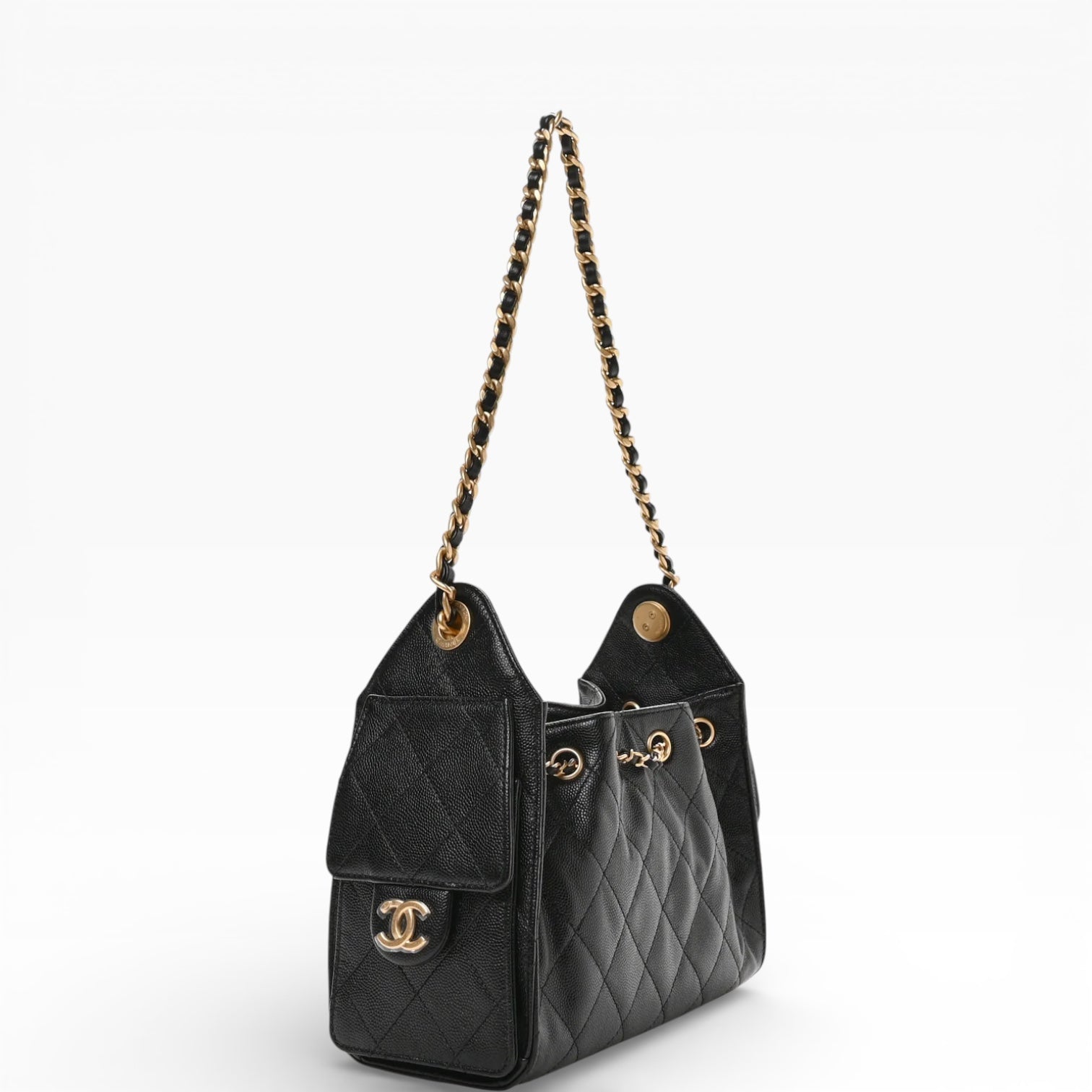 Chanel Caviar Quilted Mini 25 Handbag Black Gold Hardware