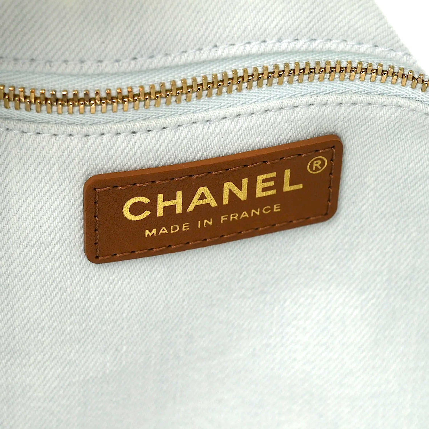 Chanel Coco Beach Small Shopping Tote Light Blue Denim Brown Calfskin Gold-Tone Hardware