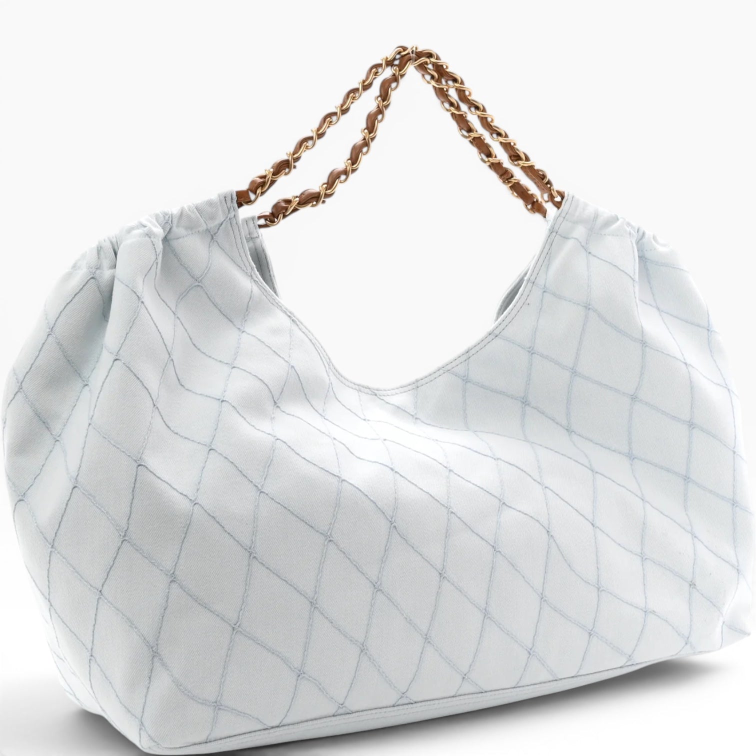 Chanel Coco Beach Small Shopping Tote Light Blue Denim Brown Calfskin Gold-Tone Hardware