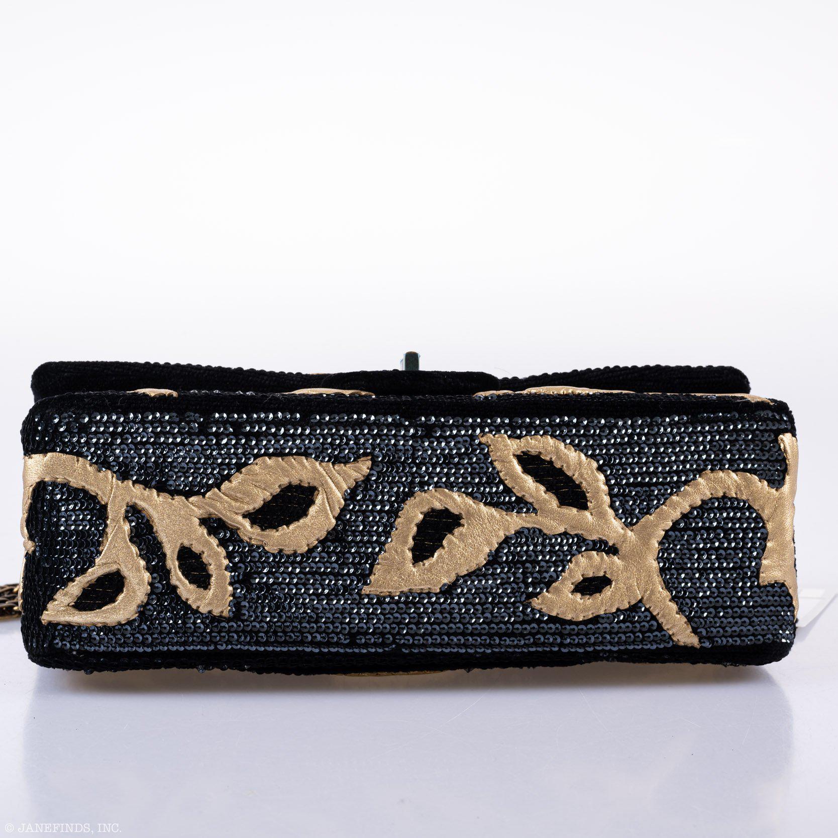 Chanel Exquisite 2.55 Reissue Medium Double Flap Gold and Black Embroidered Sequins and Lambskin on Velvet