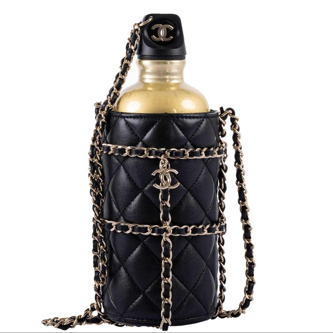 Chanel Gold CC Water Bottle Black Quilted Lambskin Gold Hardware