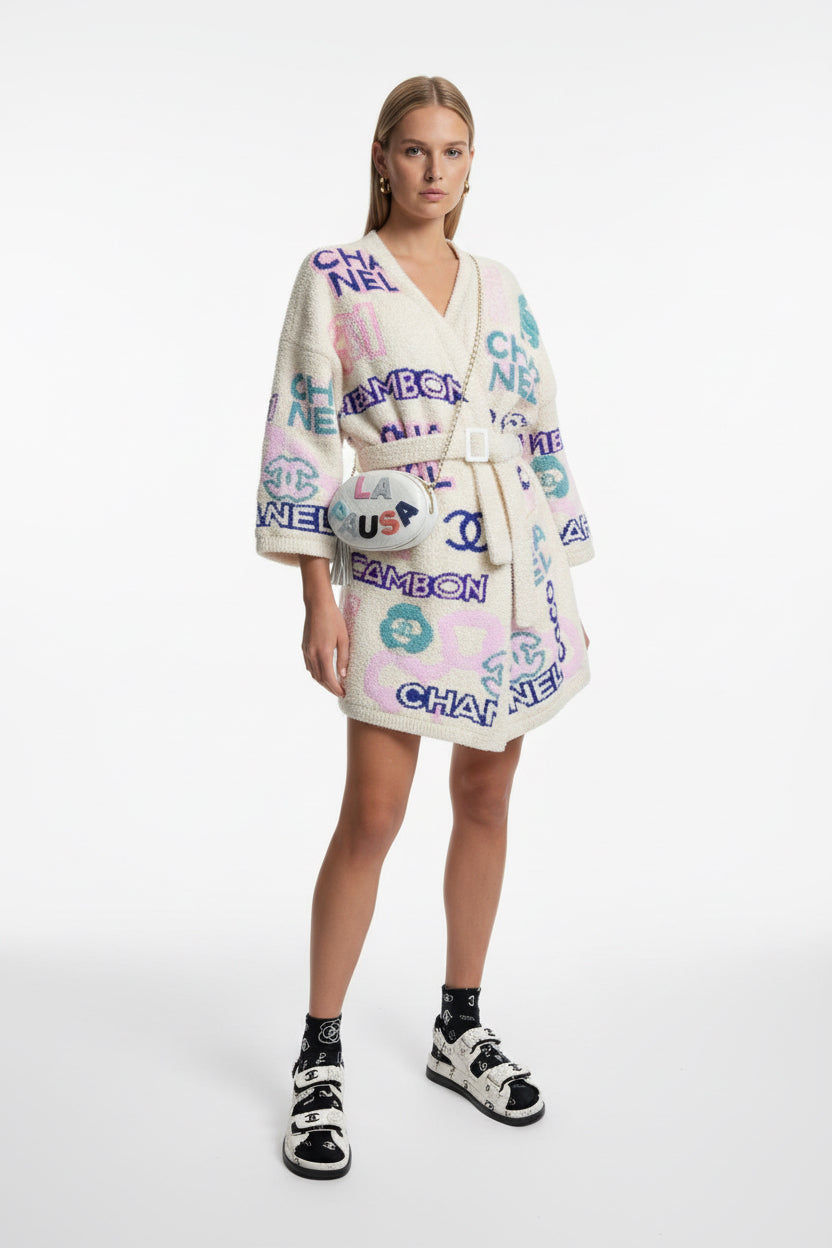 Chanel La Pausa Oval Evening Bag White Chevron Lambskin Multicolor