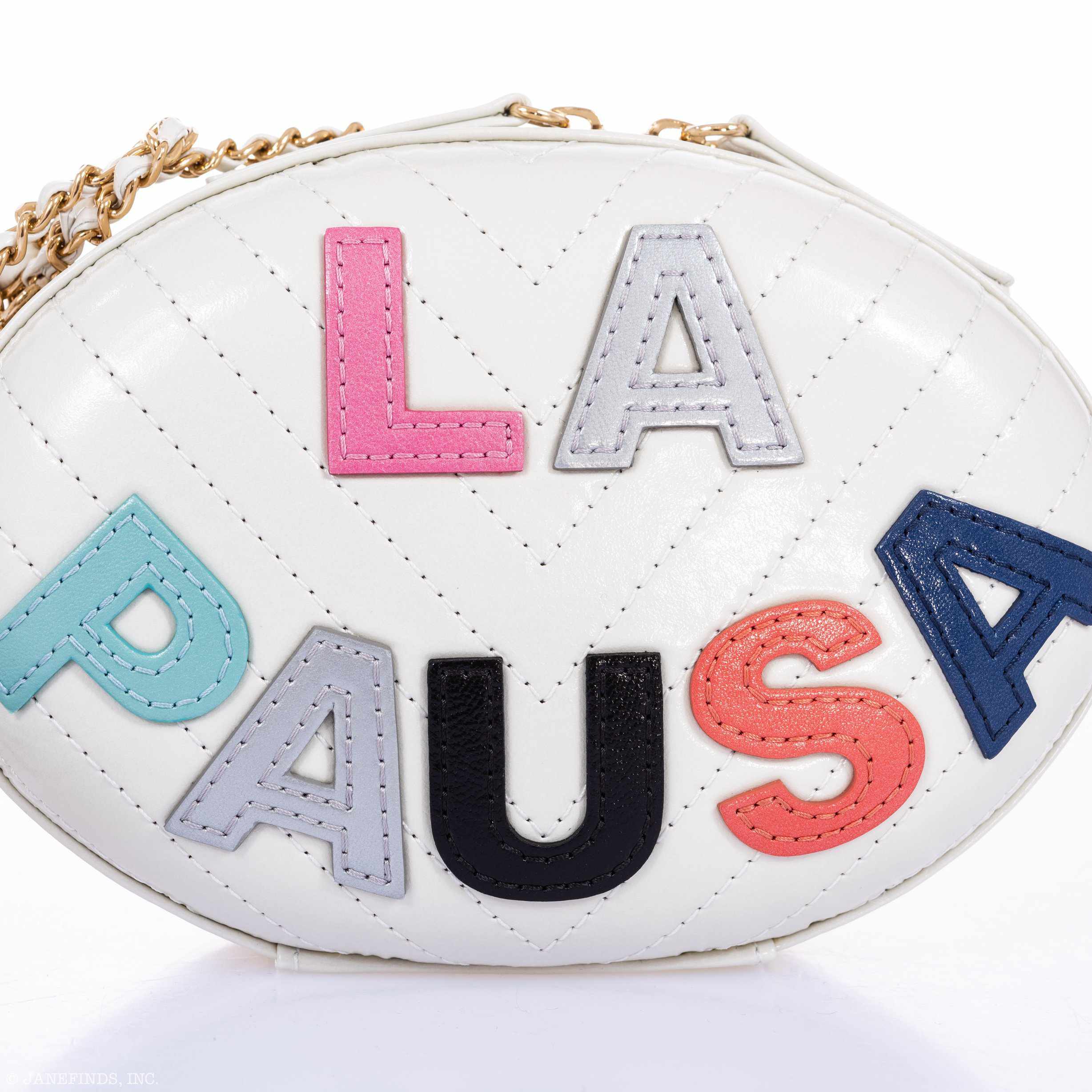 Chanel La Pausa Oval Evening Bag White Chevron Lambskin Multicolor Appliqué Gold Hardware