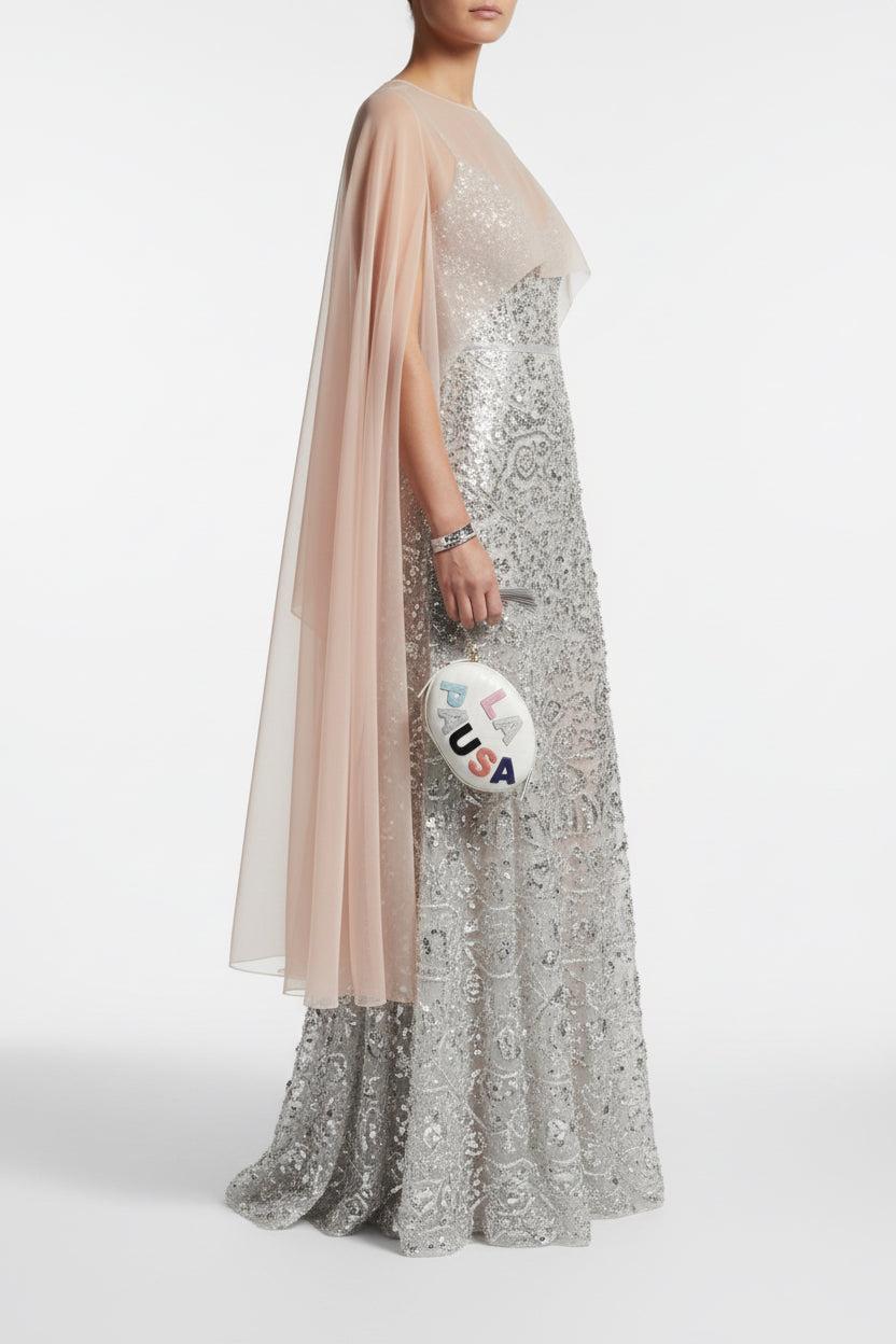 Chanel La Pausa Oval Evening Bag White Chevron Lambskin Multicolor Appliqué Gold Hardware