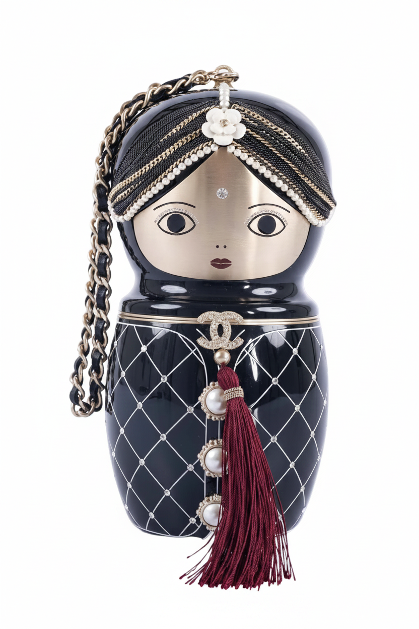 Chanel Matryoshka Doll Minaudière Paris-Bombay Métiers d'Art 2012 Black Lucite Aged Gold Hardware