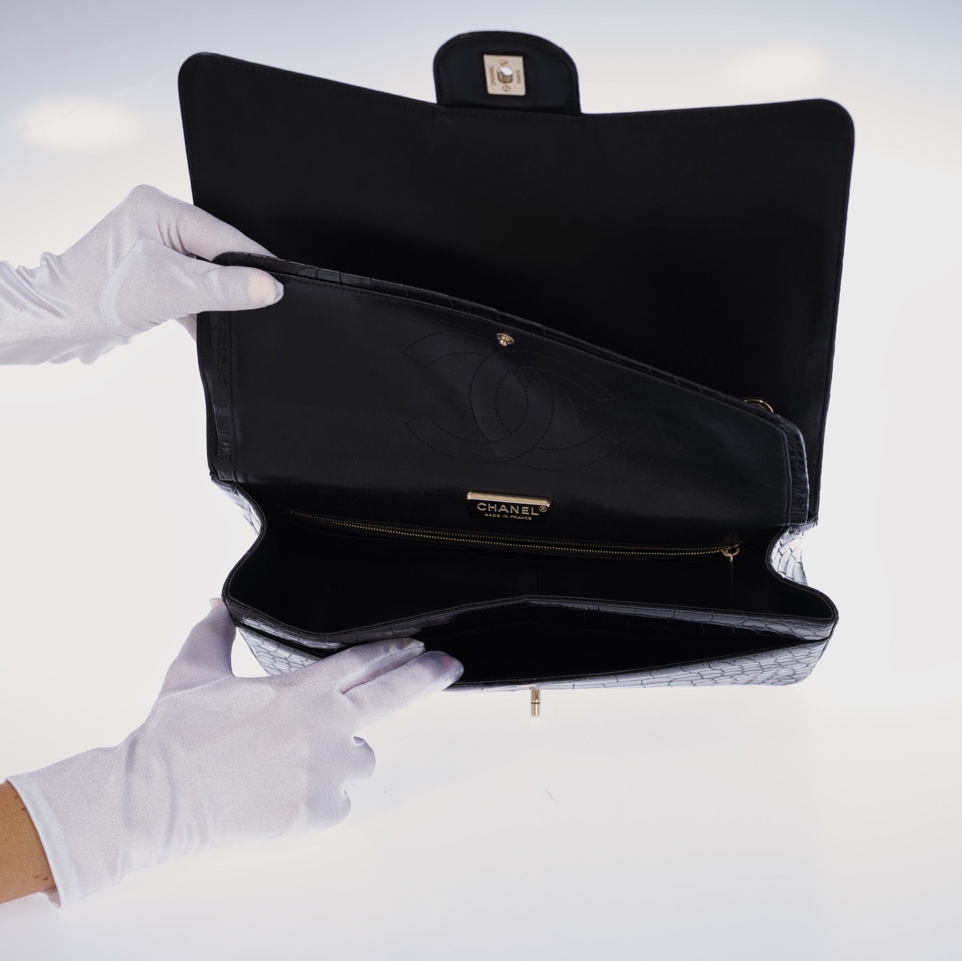 Chanel Maxi XL Matte Alligator Double Flap with Gold Hardware