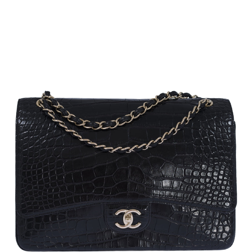 Chanel Maxi XL Matte Alligator Double Flap with Gold Hardware