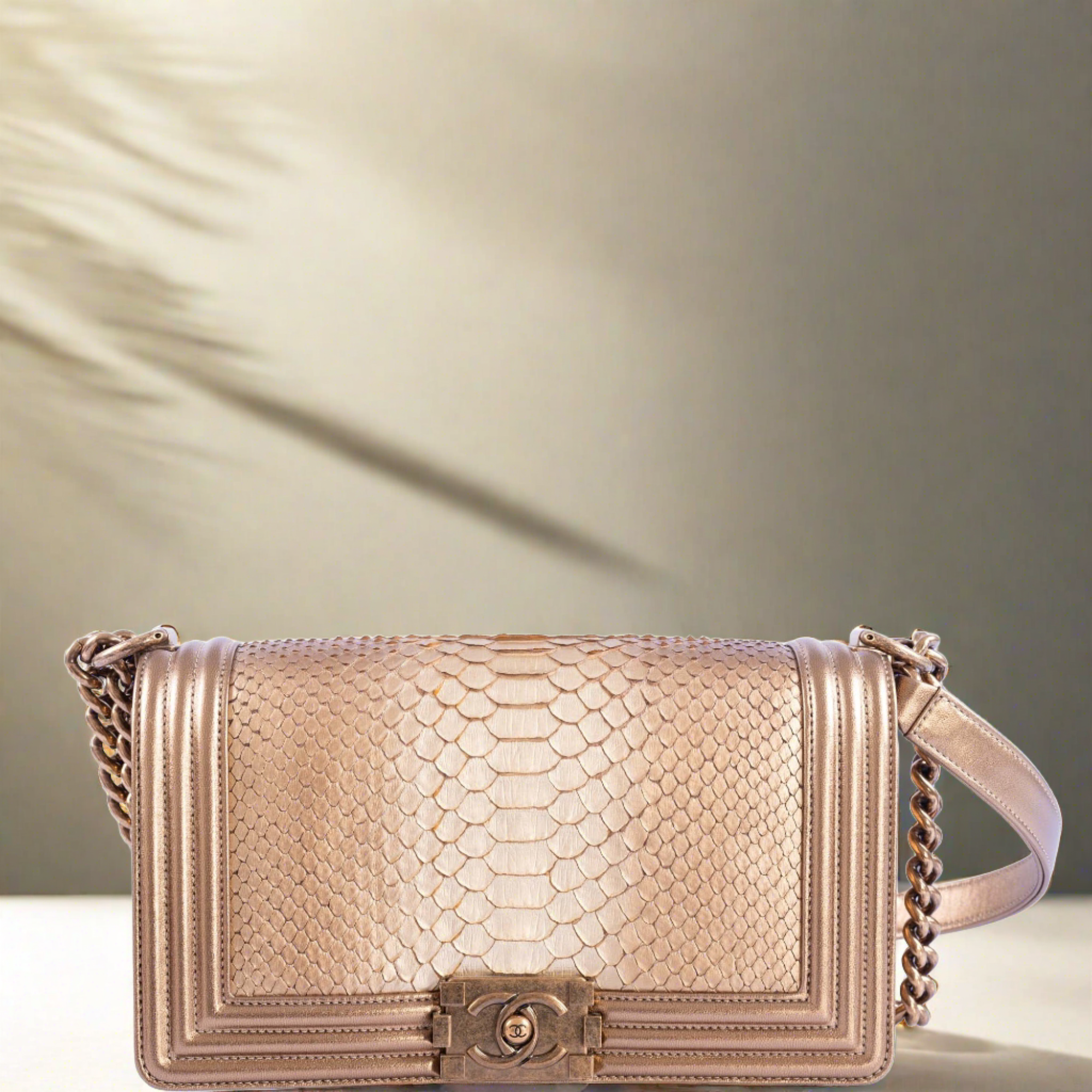 Chanel Medium Boy Flapbag Matte Gold Python