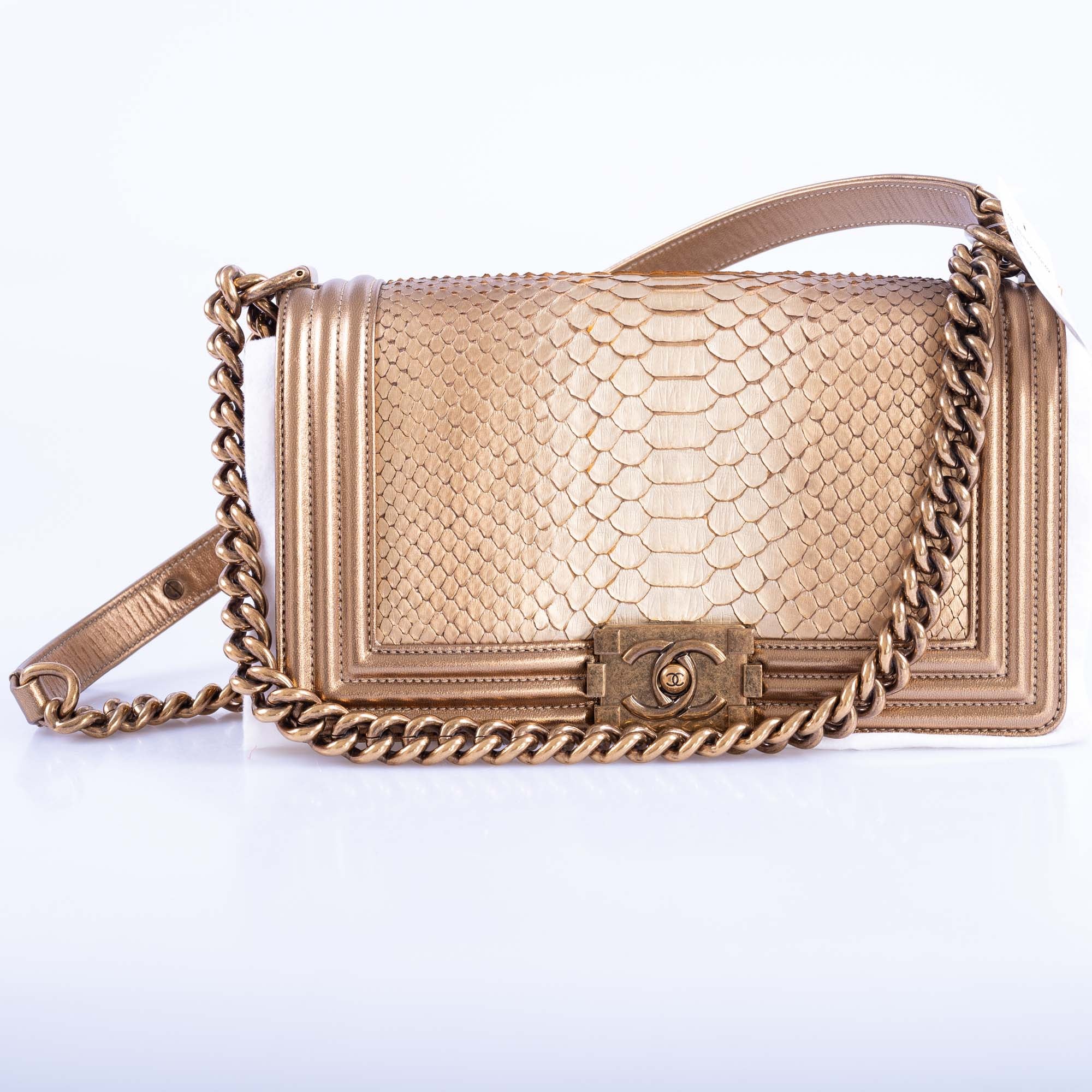 Chanel Medium Boy Flapbag Matte Gold Python