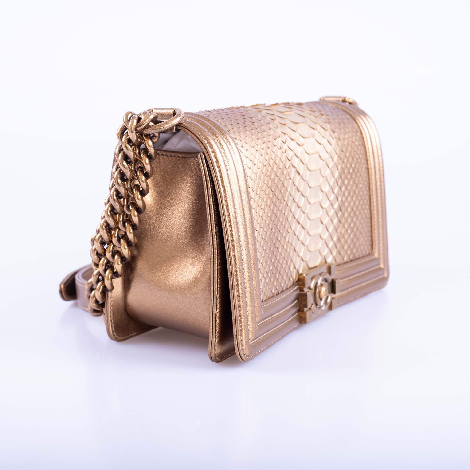 Chanel Medium Boy Flapbag Matte Gold Python