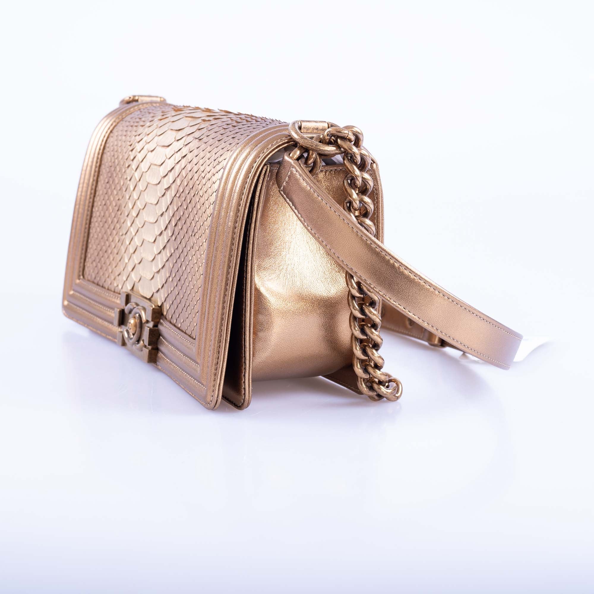 Chanel Medium Boy Flapbag Matte Gold Python