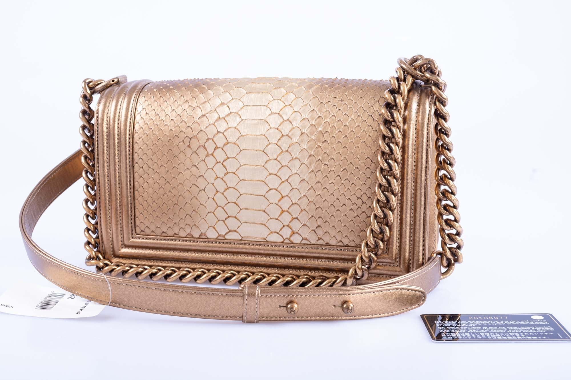 Chanel Medium Boy Flapbag Matte Gold Python