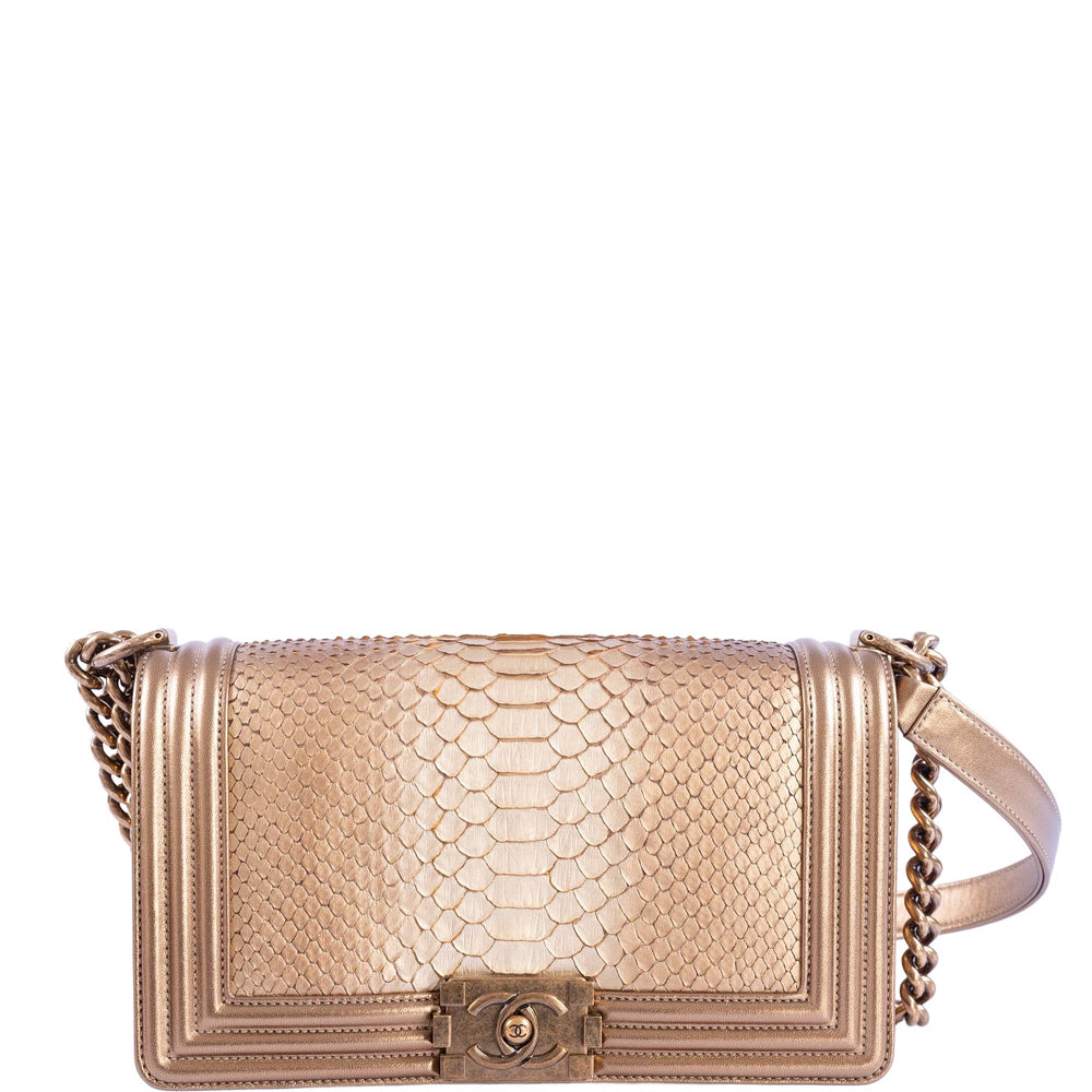 Chanel Medium Boy Flapbag Matte Gold Python