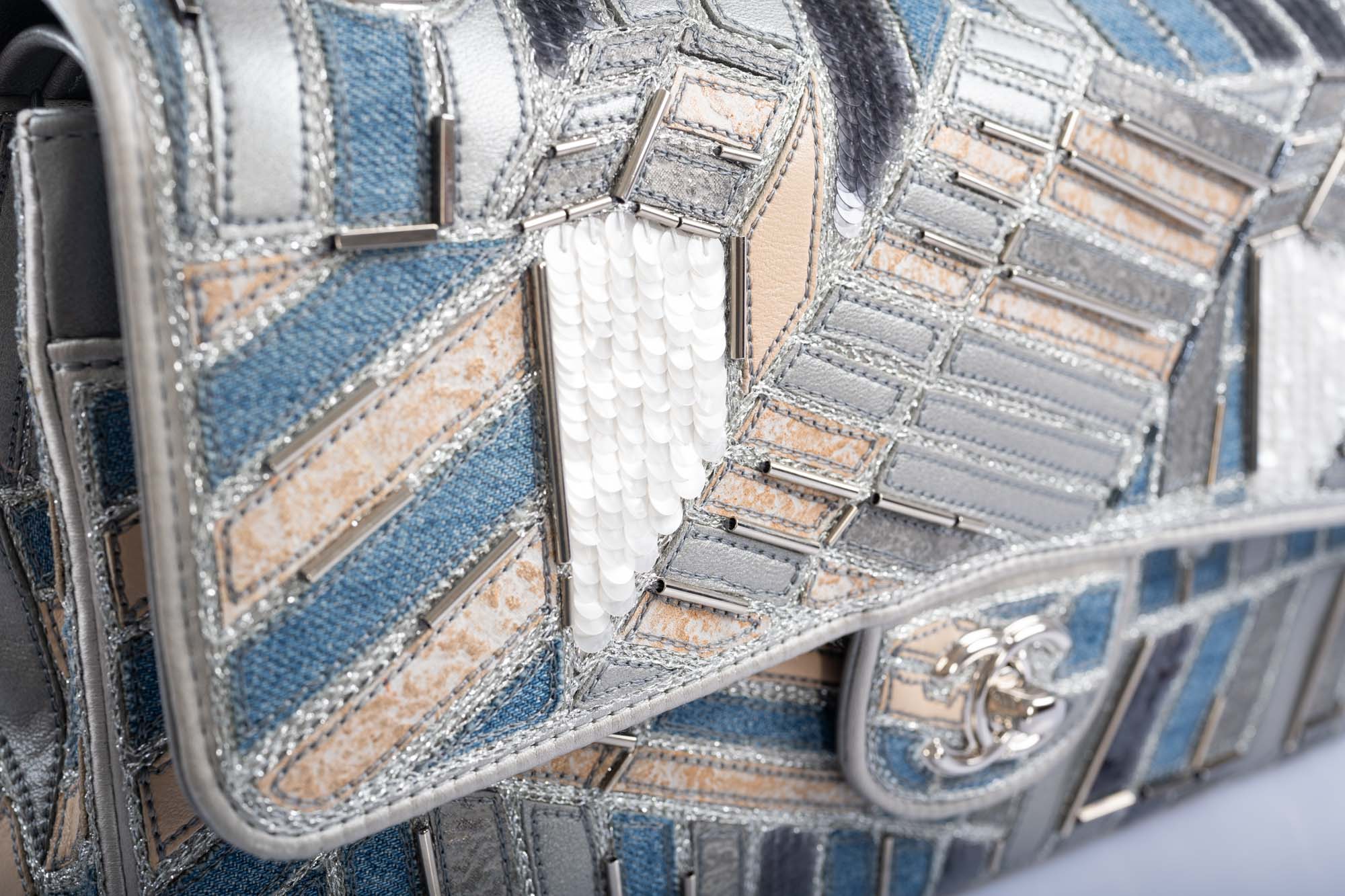 Chanel Medium Classic Double Flap Embroidered Patchwork Denim, Sequin and Silver Lambskin Silver Hardware