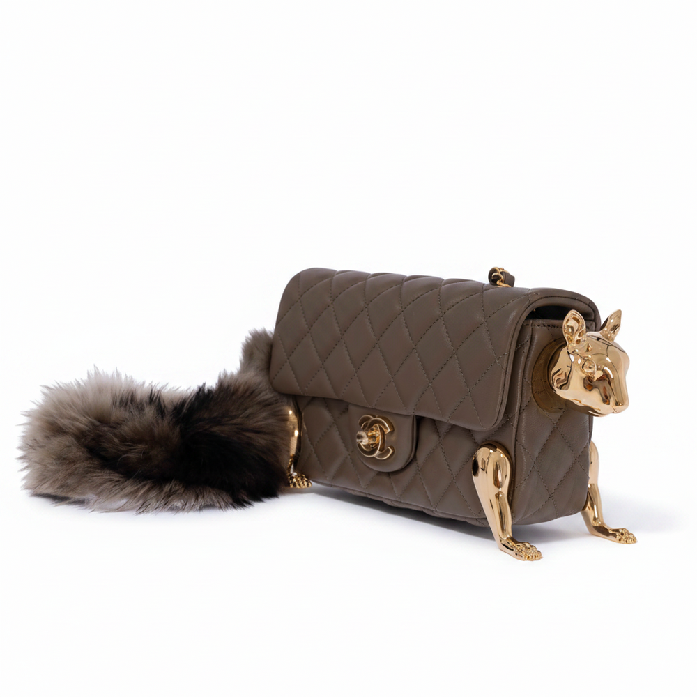 Chanel Métiers d'Art 2026 Squirrel Mini Flap Bag Dark Khaki Lambskin and Shearling Gold Hardware