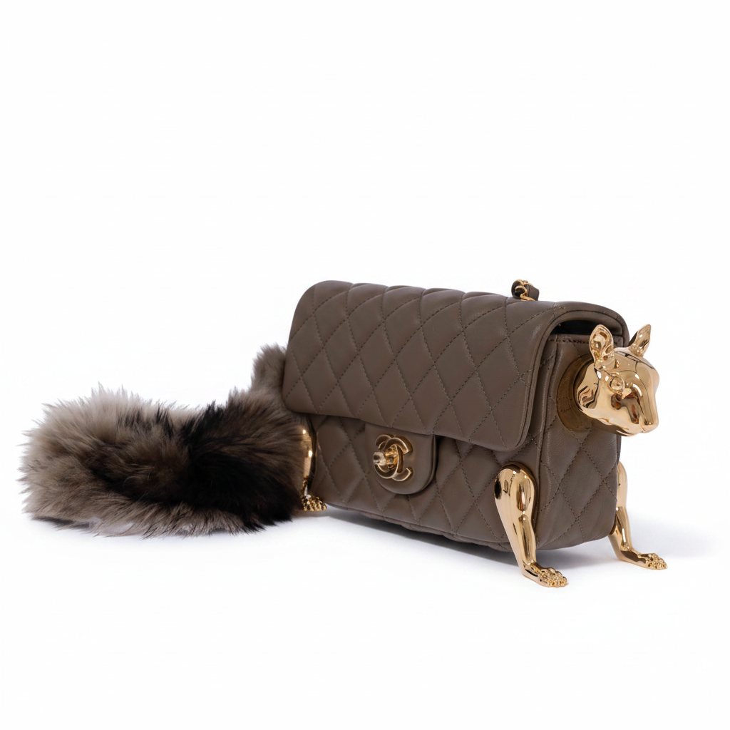 Chanel Métiers d'Art 2026 Squirrel Mini Flap Bag Dark Khaki Lambskin and Shearling Gold Hardware